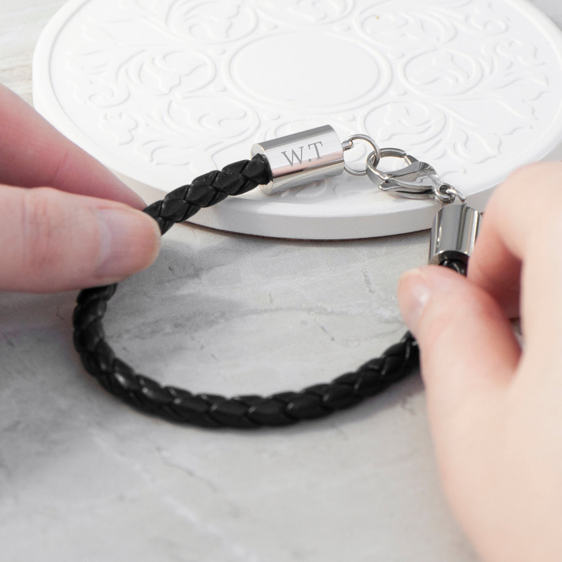 Personalised Men's Black Horseshoe Bracelet with Sterling Silver Clasp