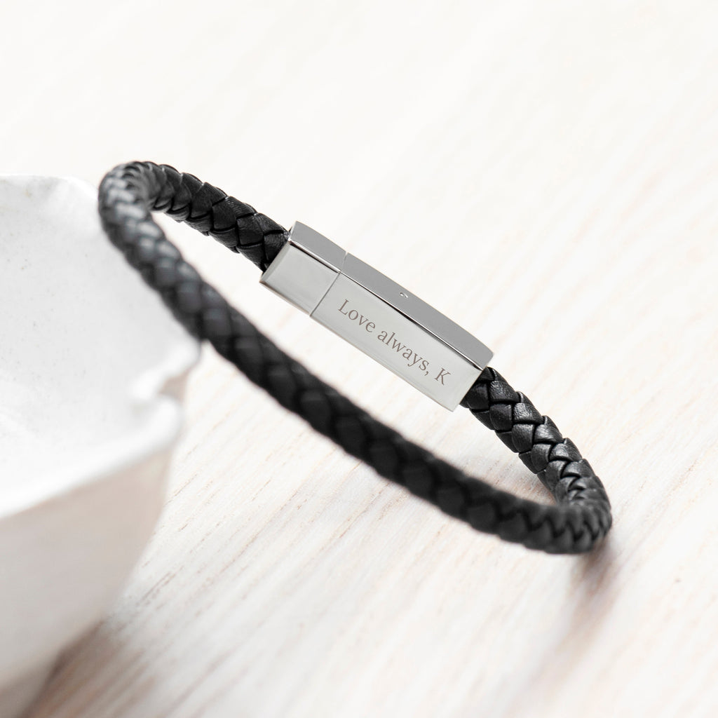 Personalised Men's Leather Anchor Bracelet with Tube Clasp