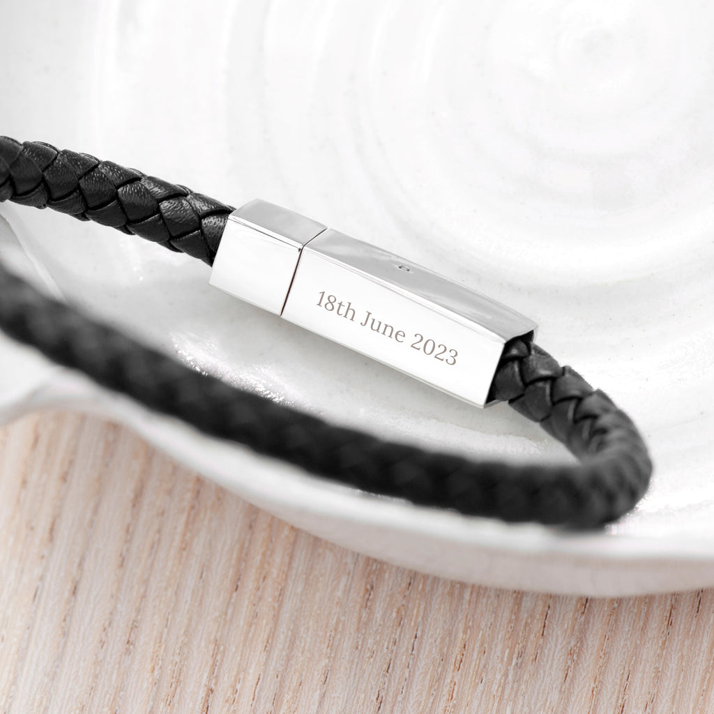 Personalised Men's Leather Anchor Bracelet with Tube Clasp