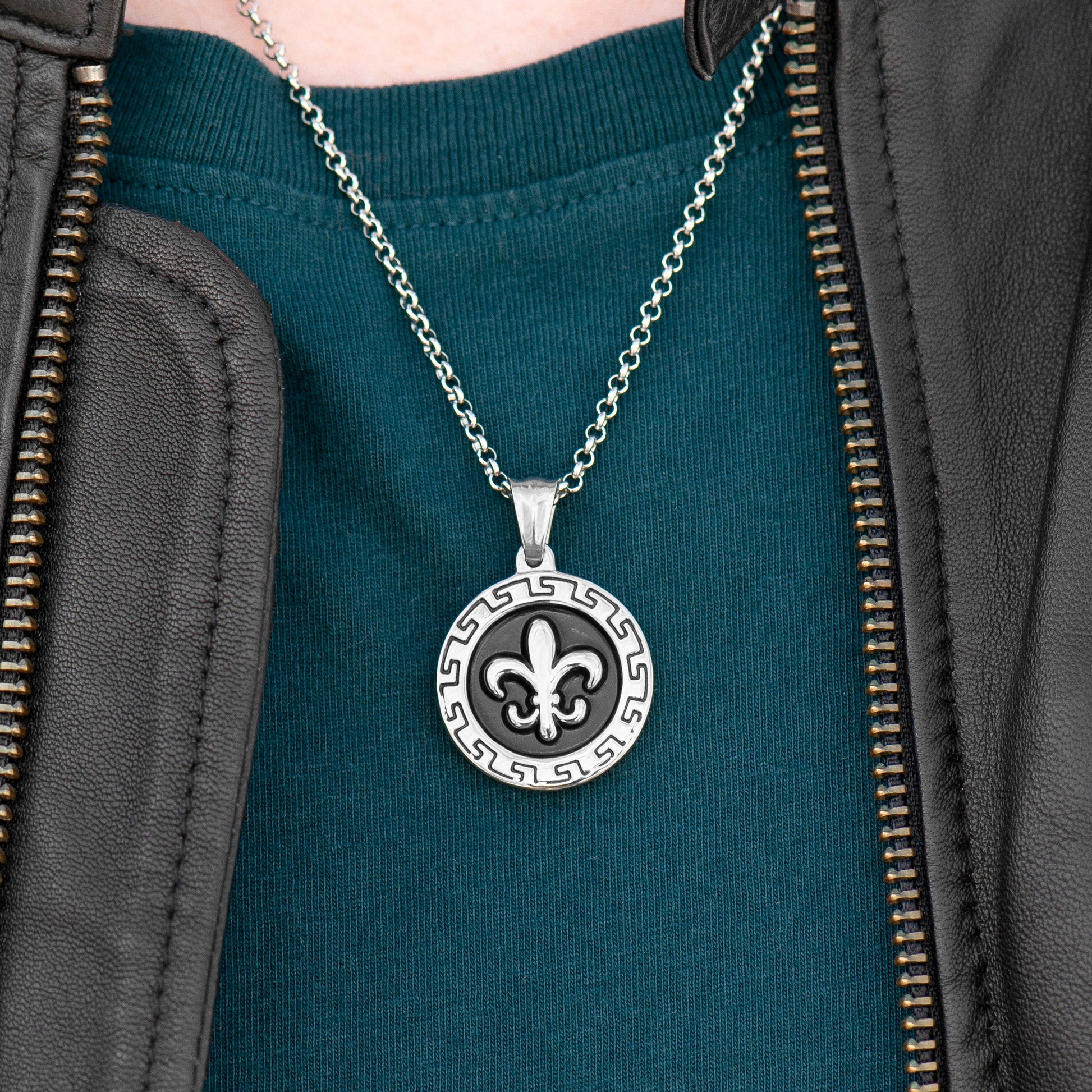 Personalised Men's Fleur de lis Pendant Necklace