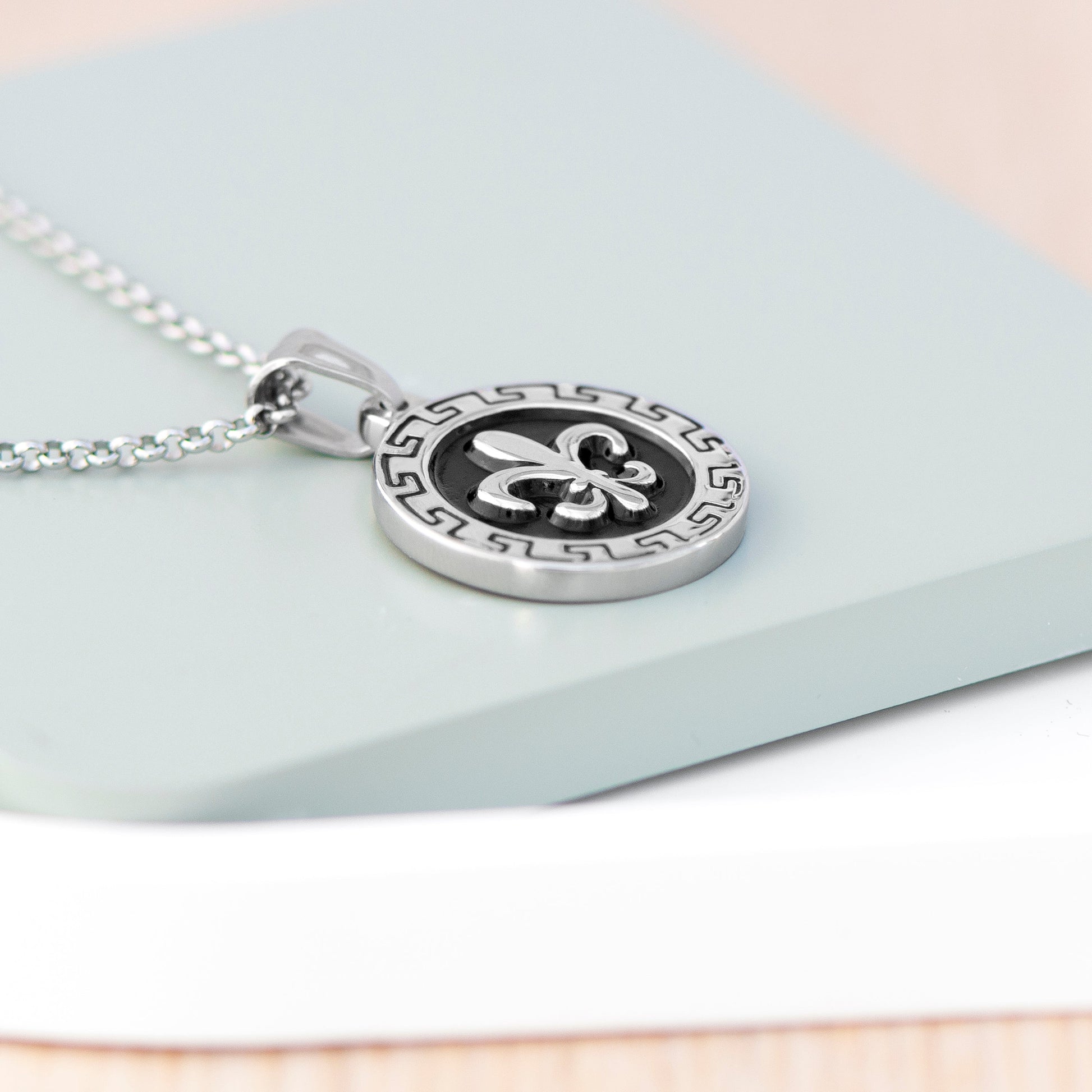 Personalised Men's Fleur de lis Pendant Necklace