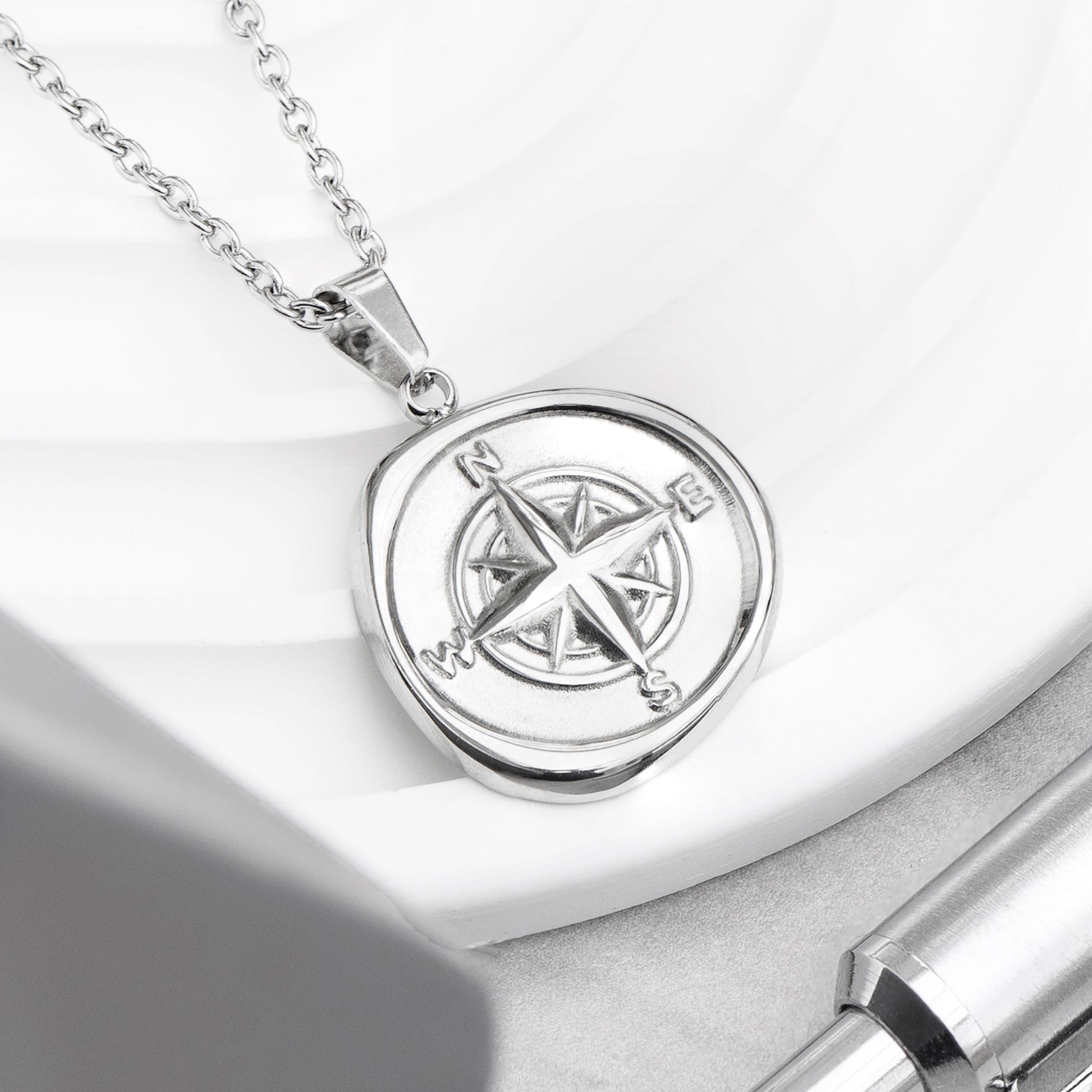 Personalised Men's Compass Amulet Necklace