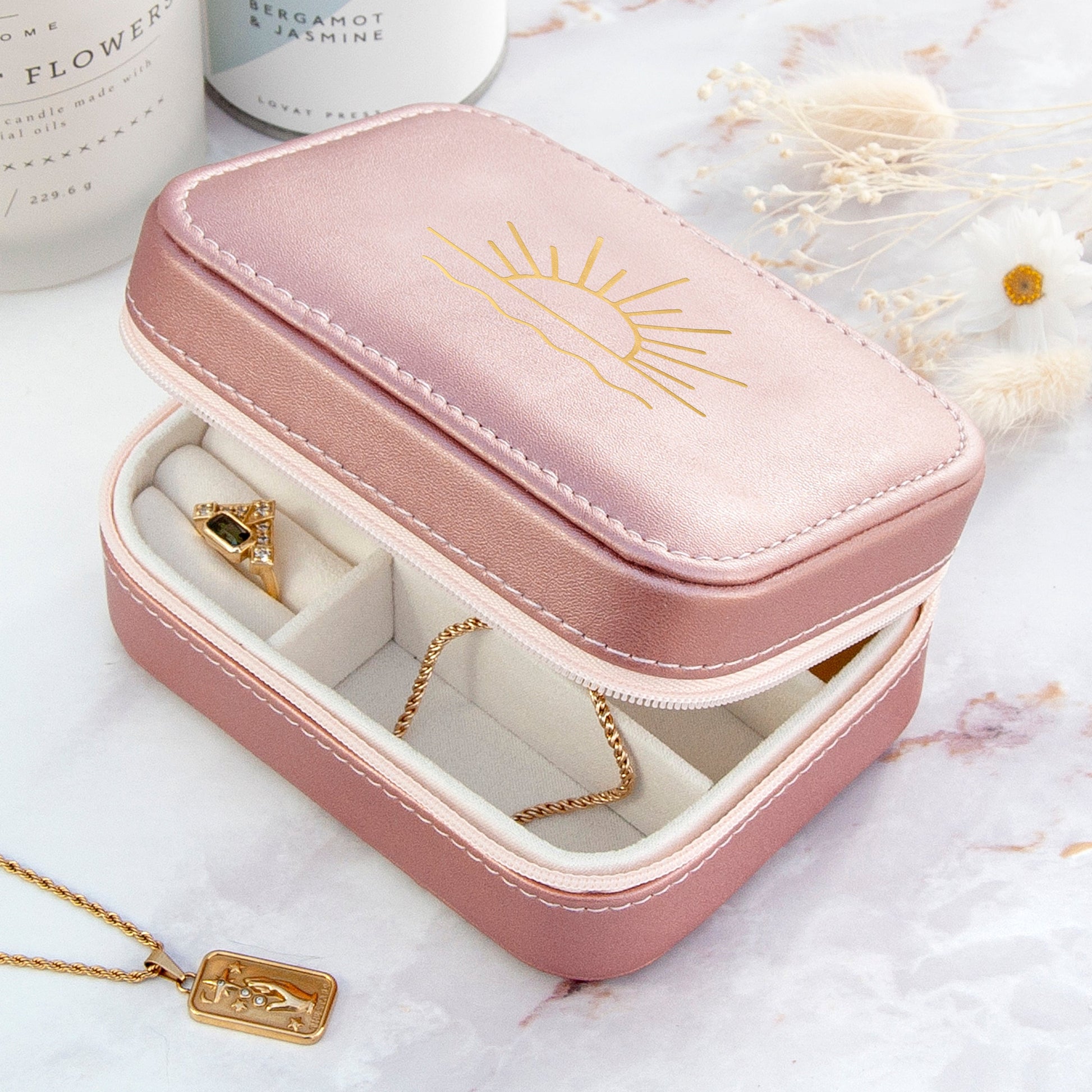 Customisable Pink Metallic Sunset Jewellery Case
