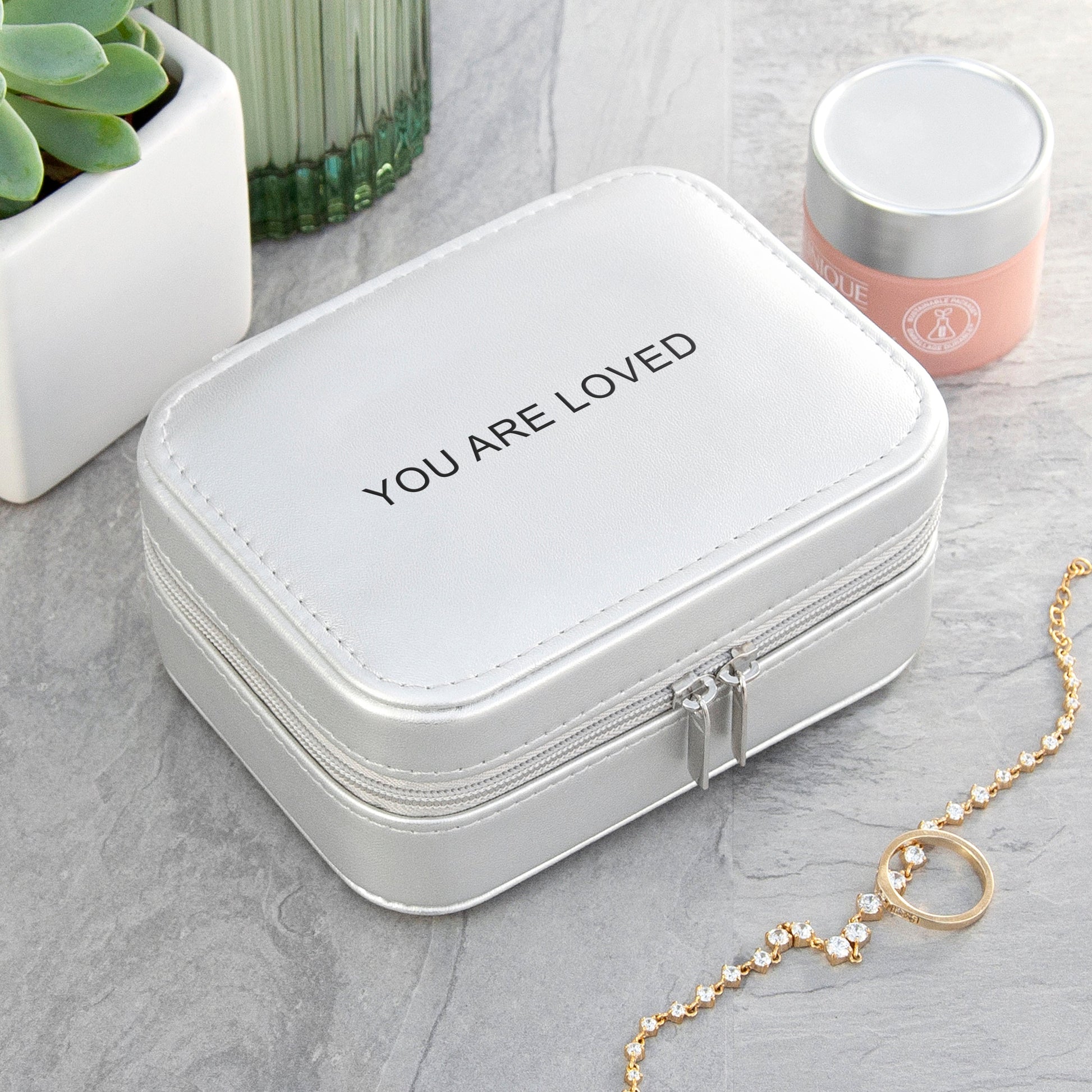 Personalised Silver Jewellery Case with Bold Message