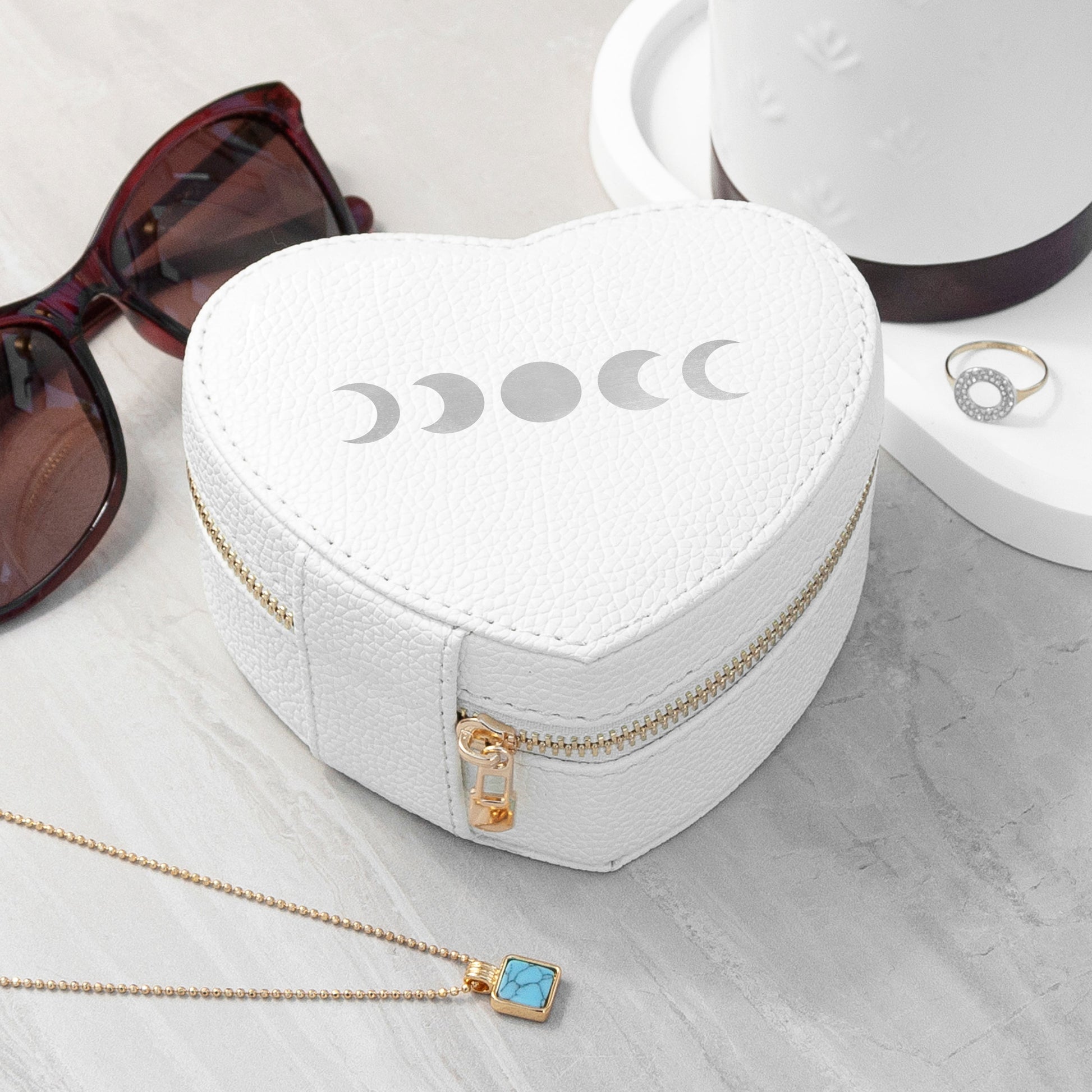 Lunar Phase White Heart Jewellery Case