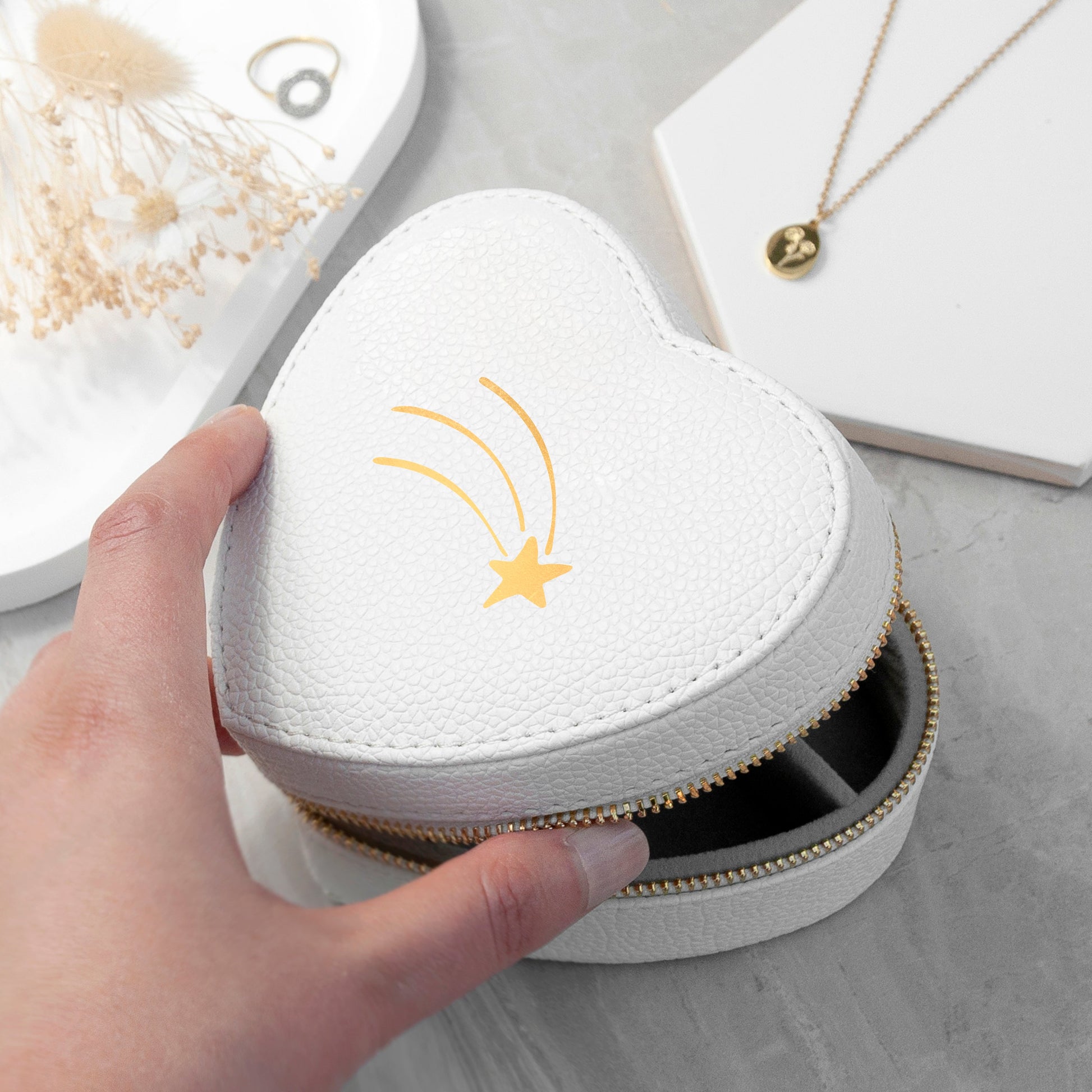 Customisable Shooting Star White Heart Jewellery Case