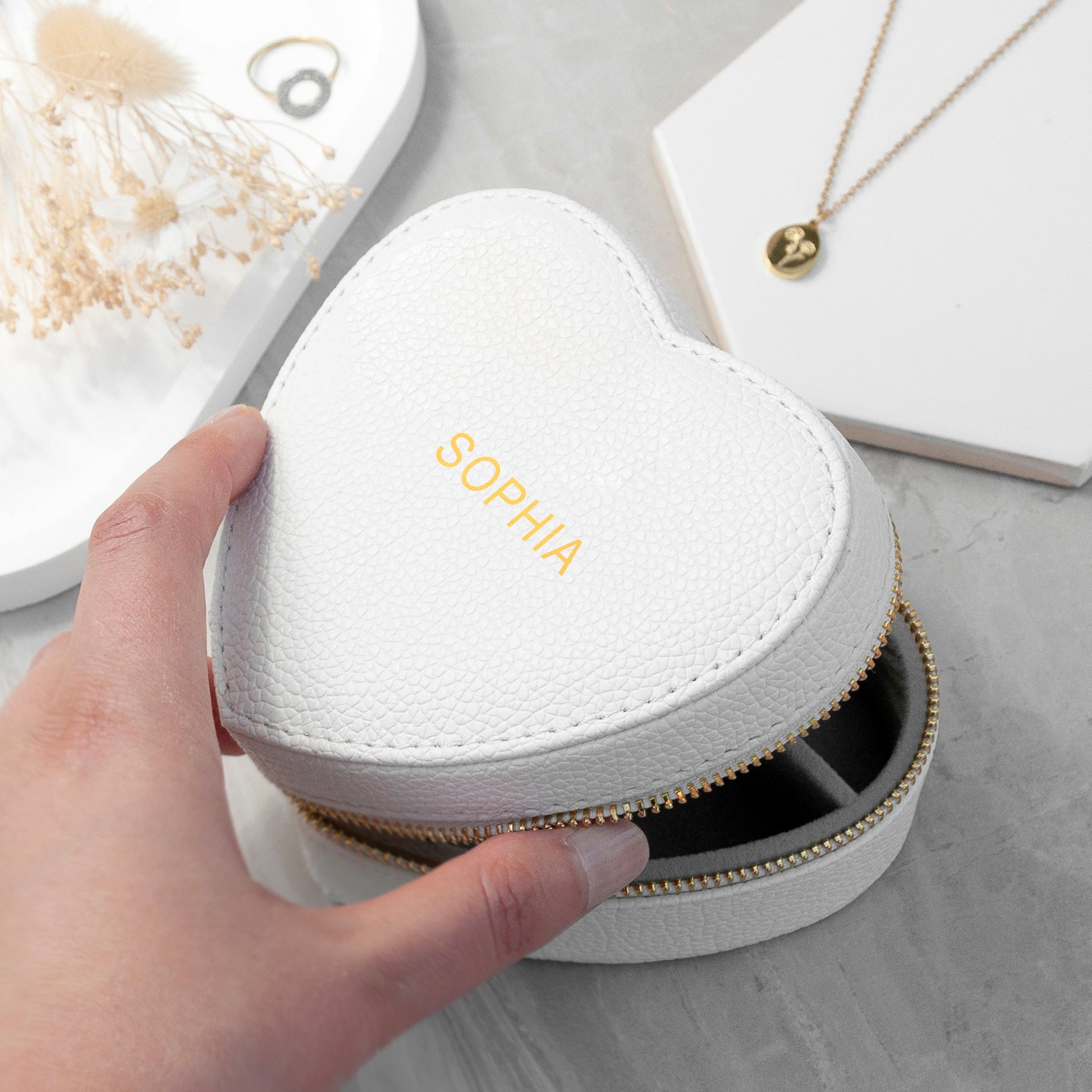 Personalised Bold Message White Heart Jewellery Case