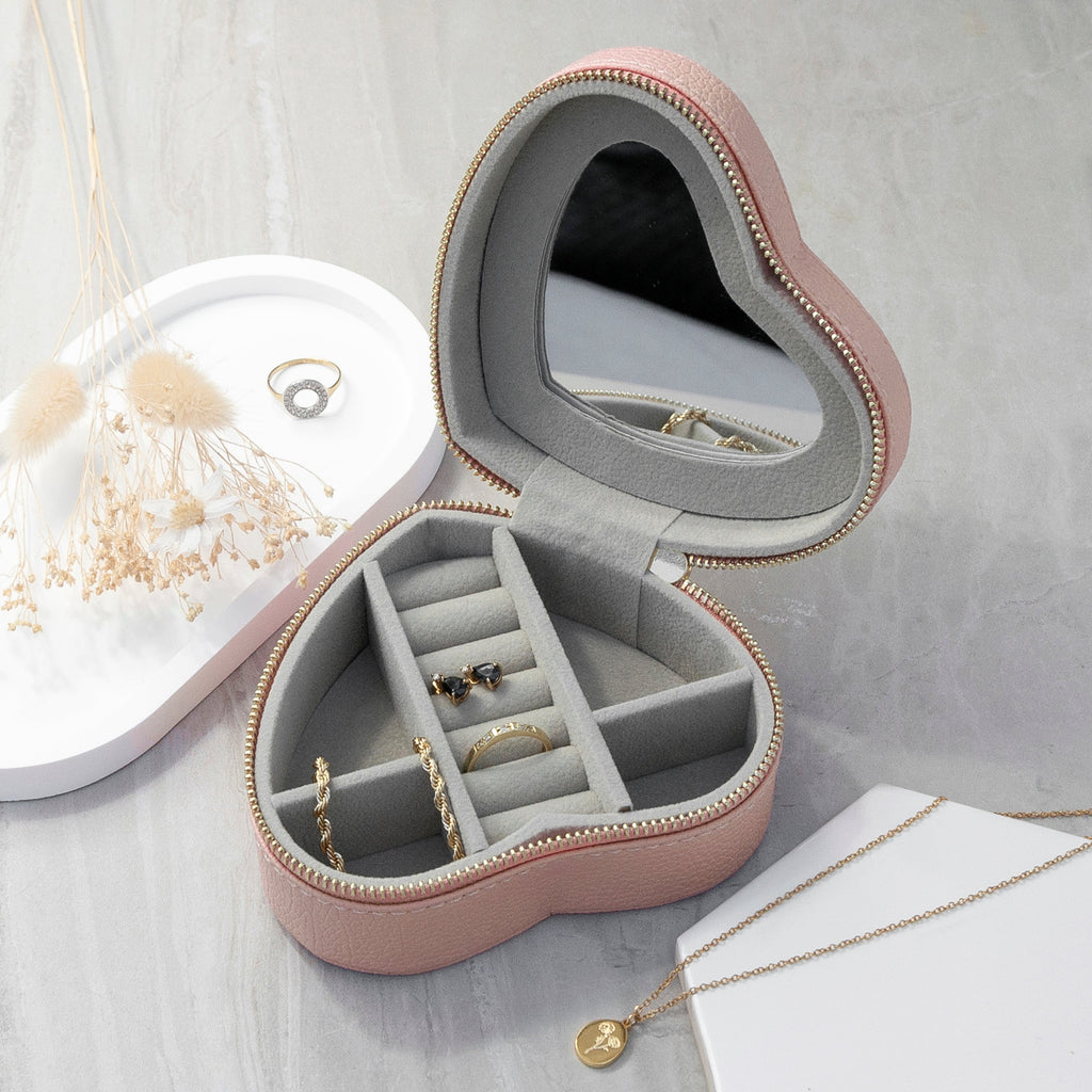 Moon and Stars Pink Heart Travel Jewellery Case