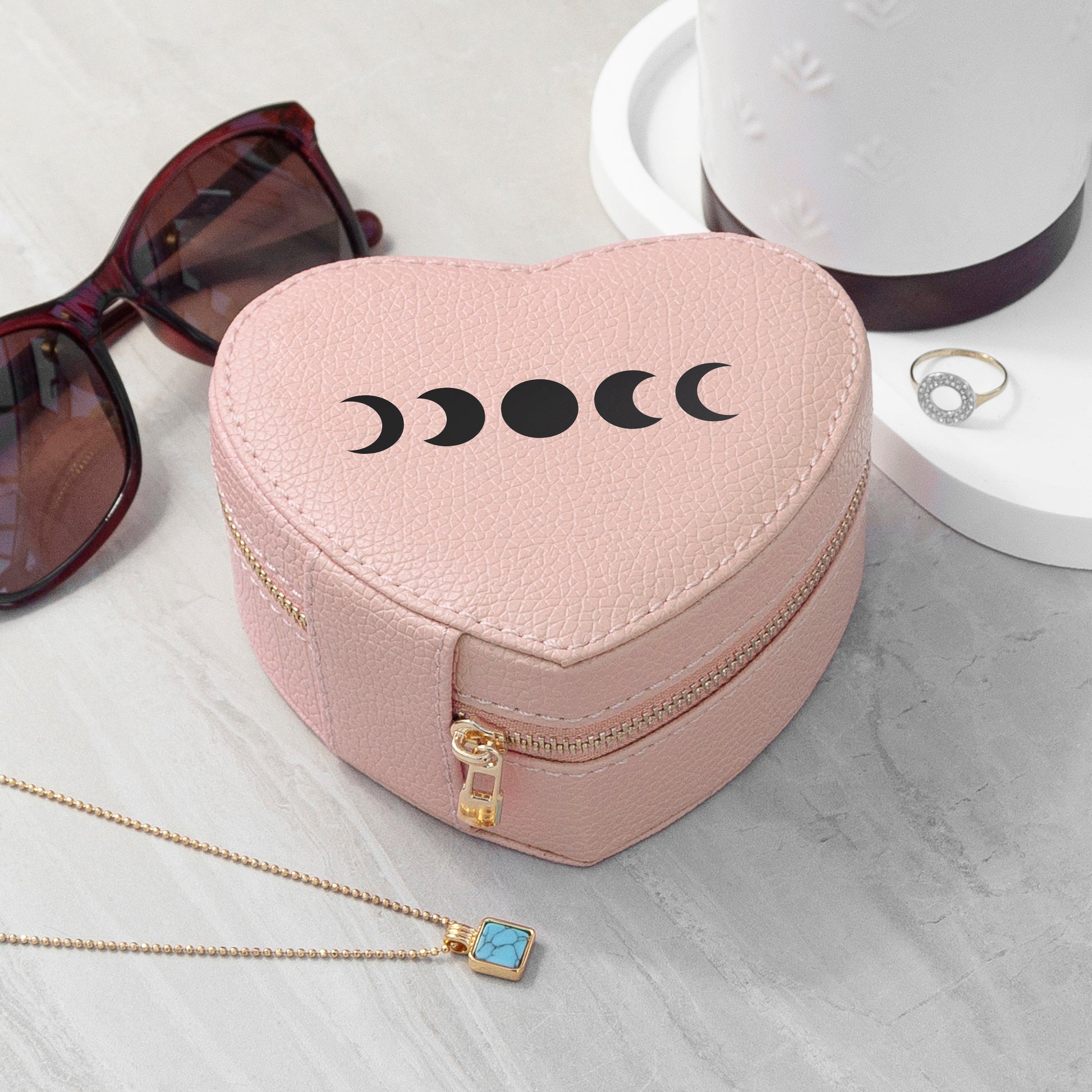 Moon Phase Pink Heart Jewellery Case