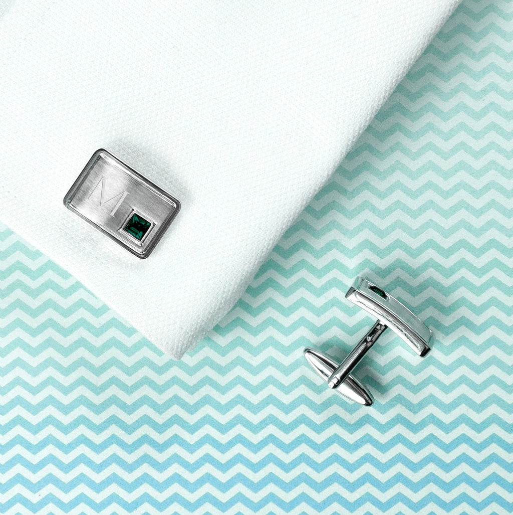Personalised Rhodium Plated Birthstone Crystal Cufflinks