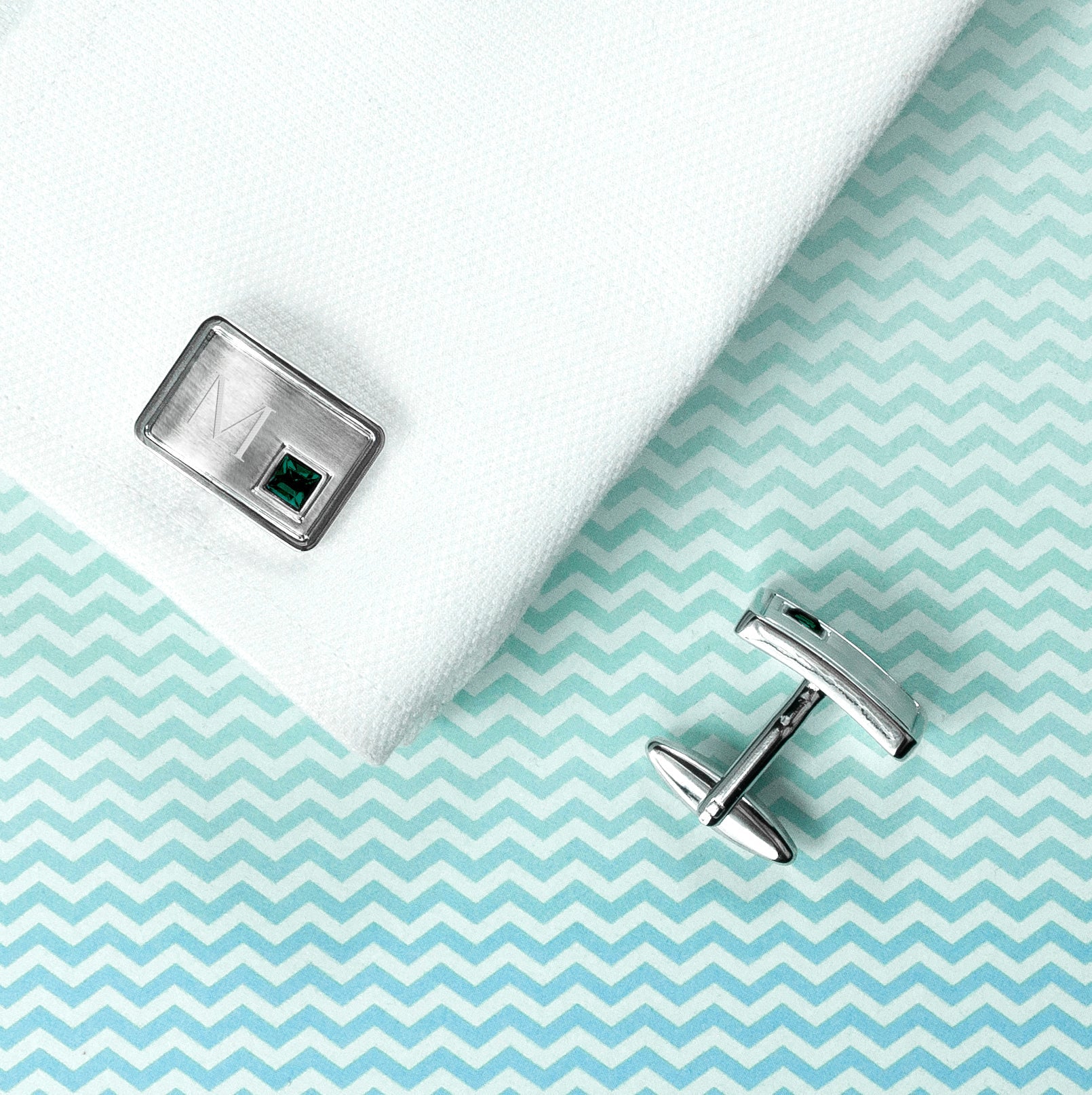 Personalised Rhodium Plated Birthstone Crystal Cufflinks