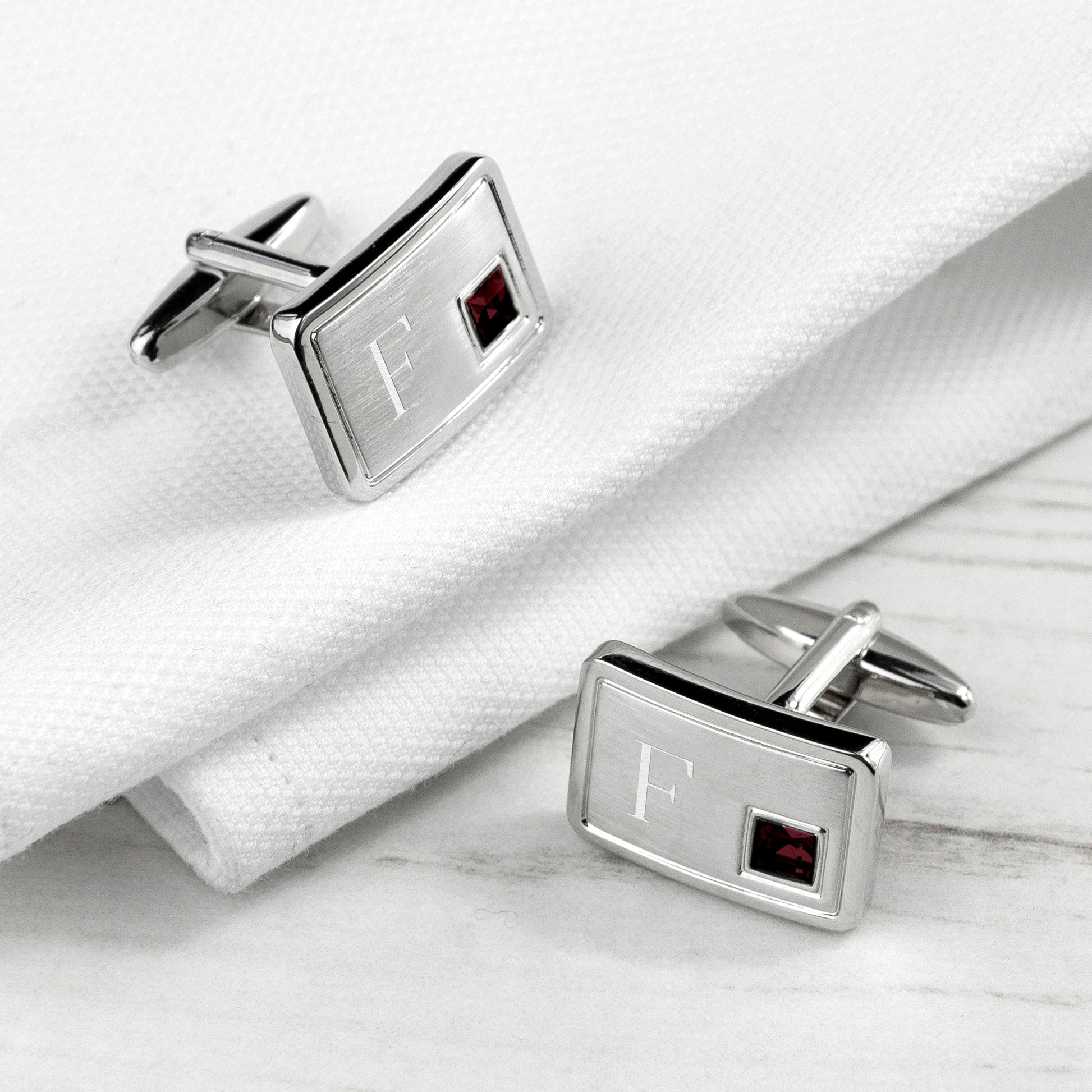Personalised Rhodium Plated Birthstone Crystal Cufflinks