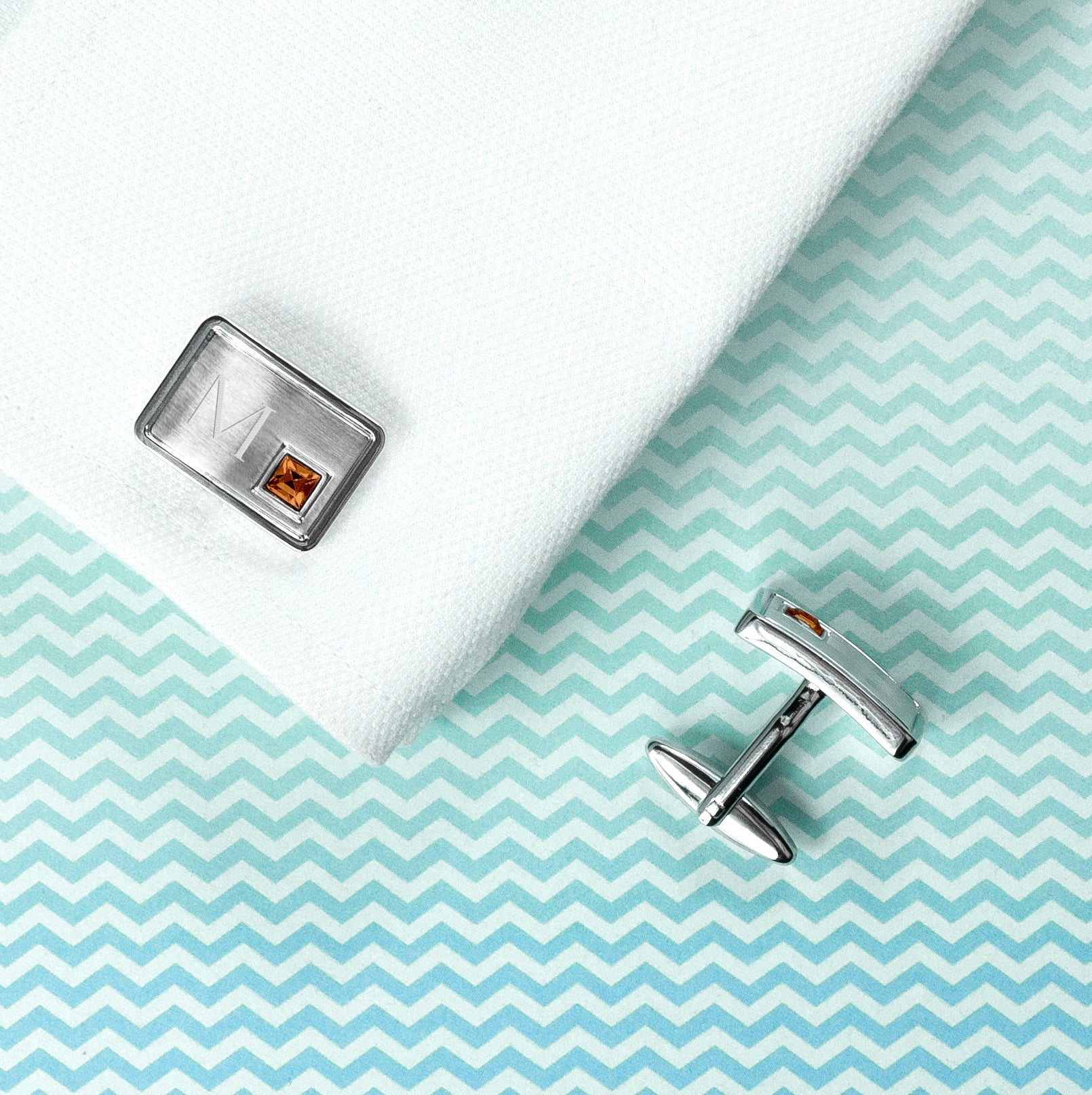 Personalised Rhodium Plated Birthstone Crystal Cufflinks