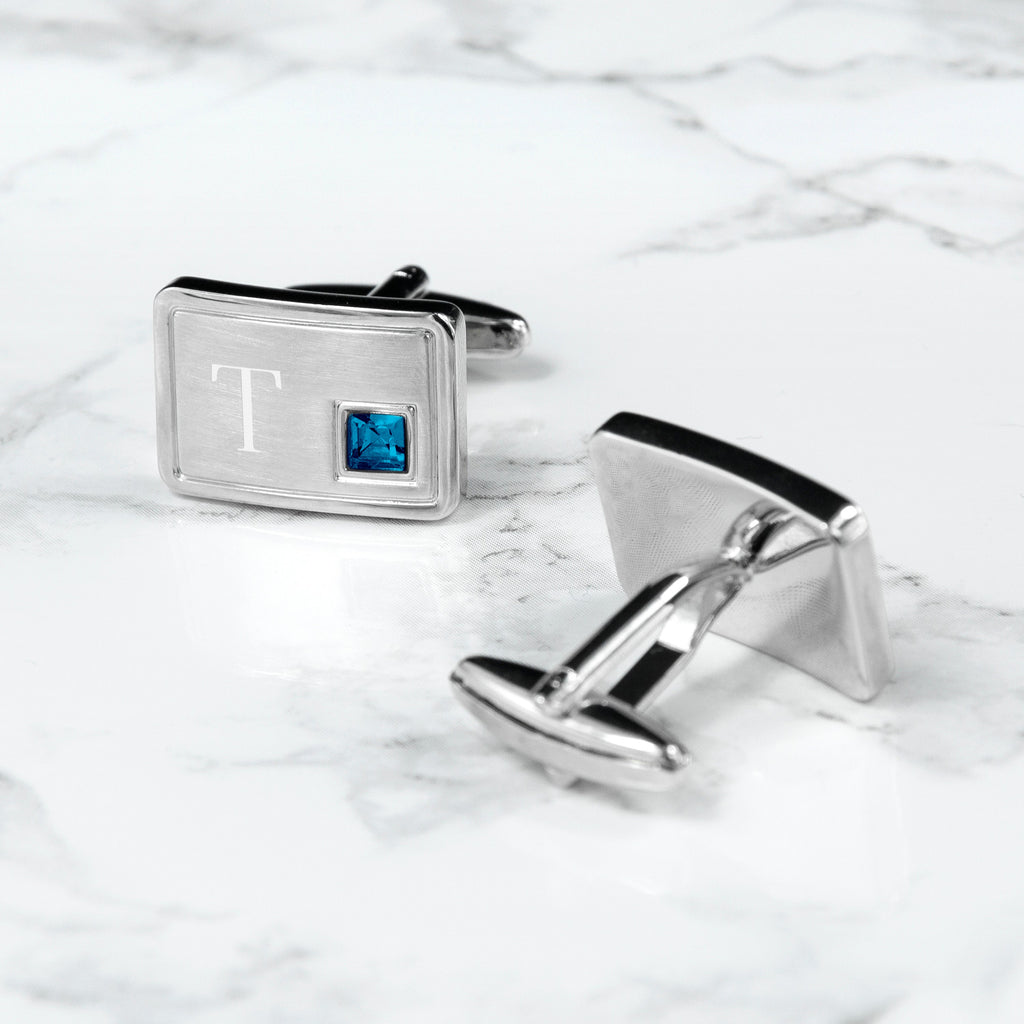 Personalised Rhodium Plated Birthstone Crystal Cufflinks