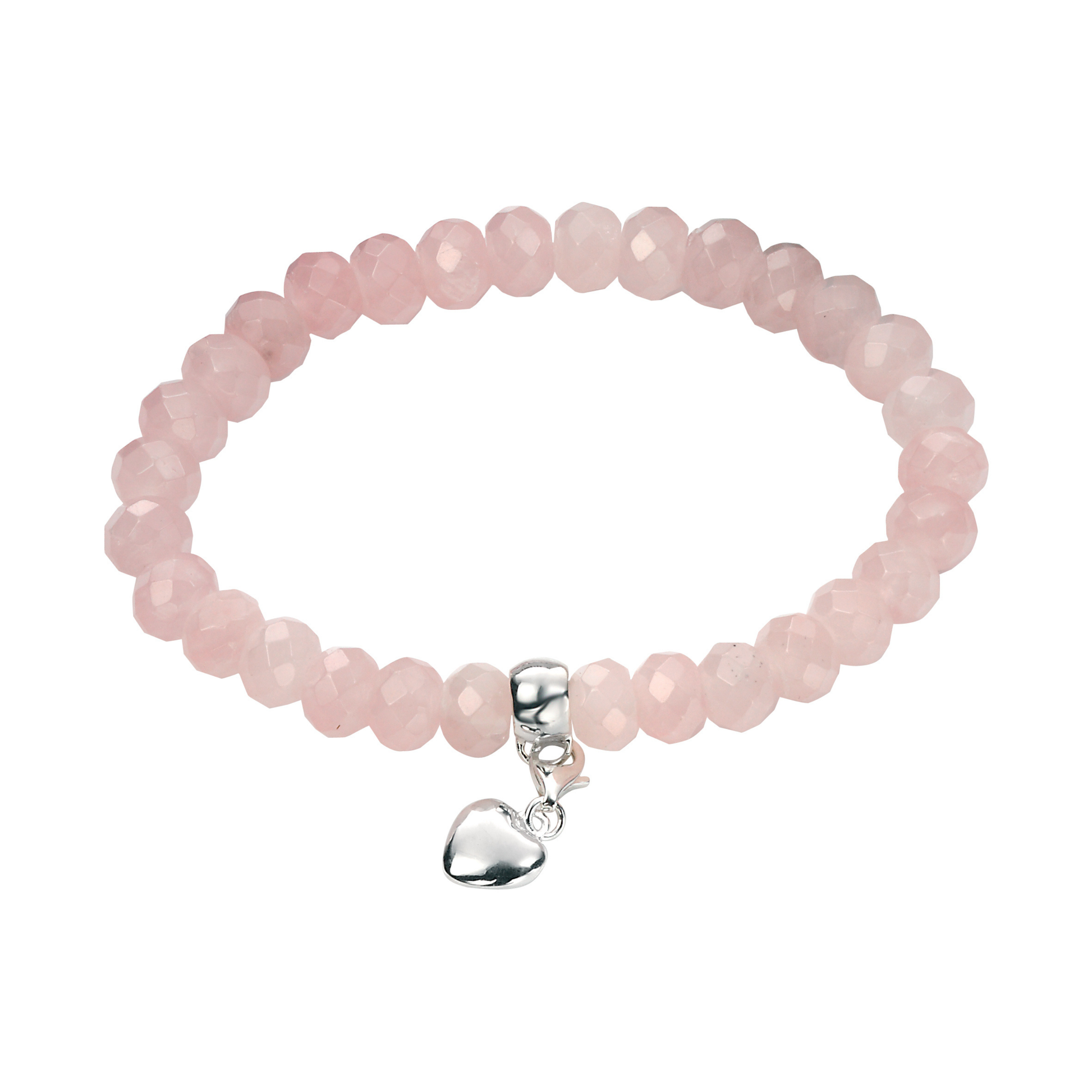 Rose Quartz Beaded Bracelet with Sterling Silver Heart Charm