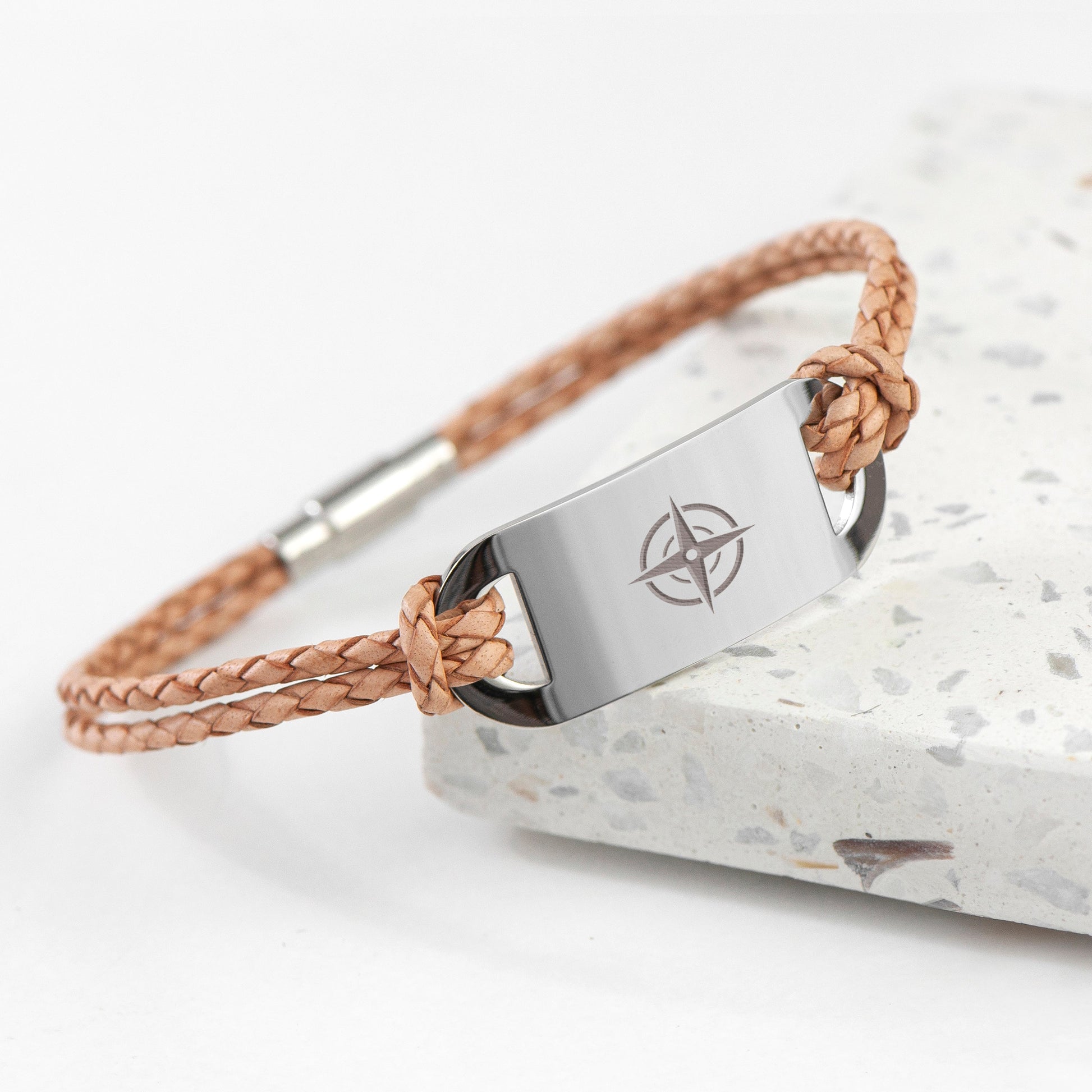 Personalised Men's Travel Compass Leather Bracelet