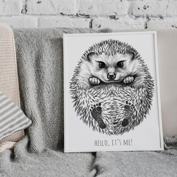 Personalized Baby Hedgehog Footprint Kit, A4 - White frame