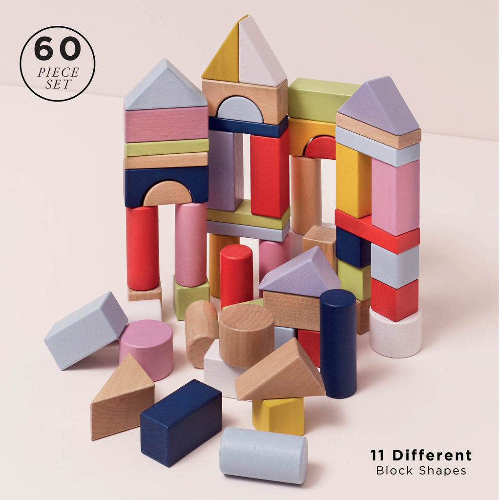 Colourful Wooden Building Blocks Set for Kids 60 Piece