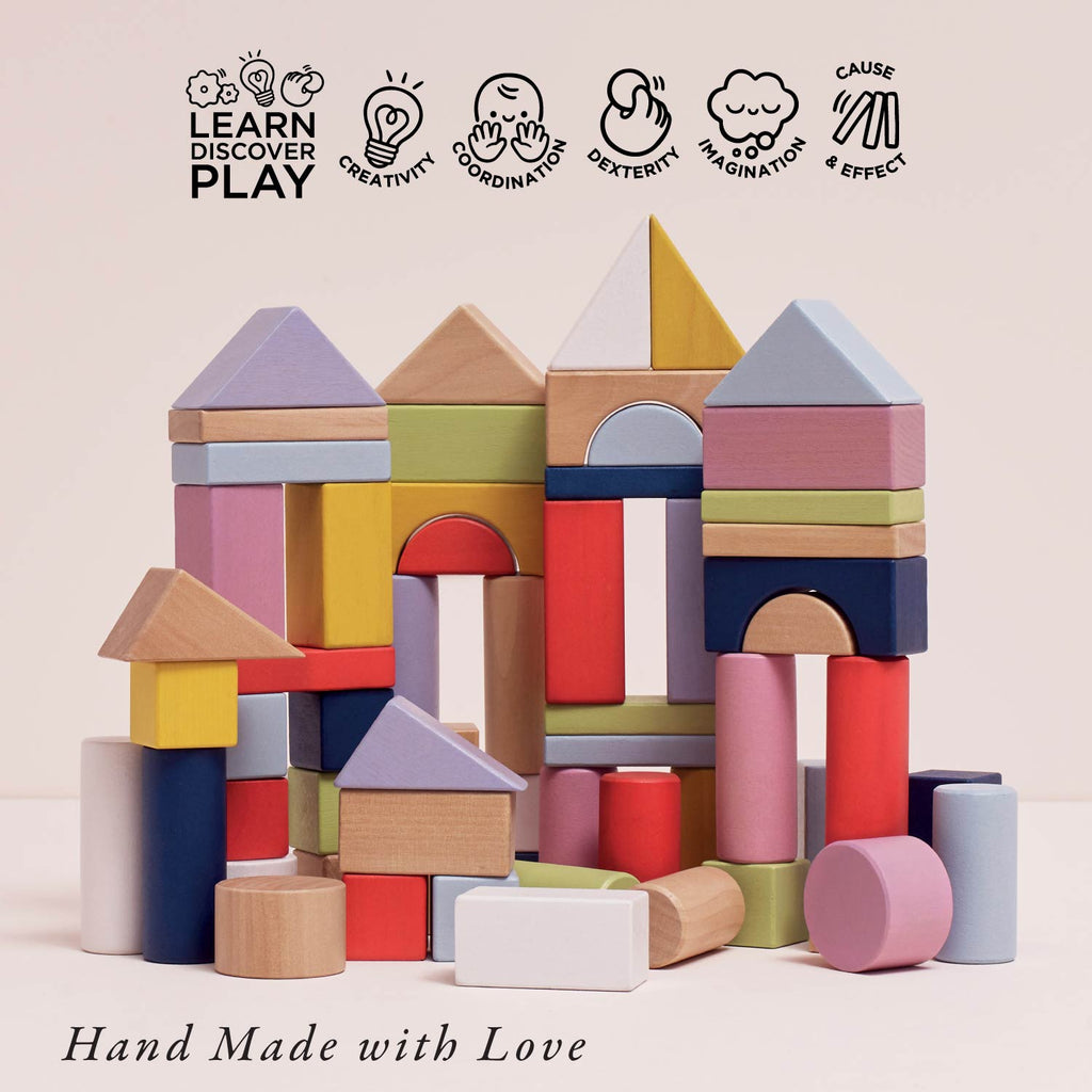 Colourful Wooden Building Blocks Set for Kids 60 Piece