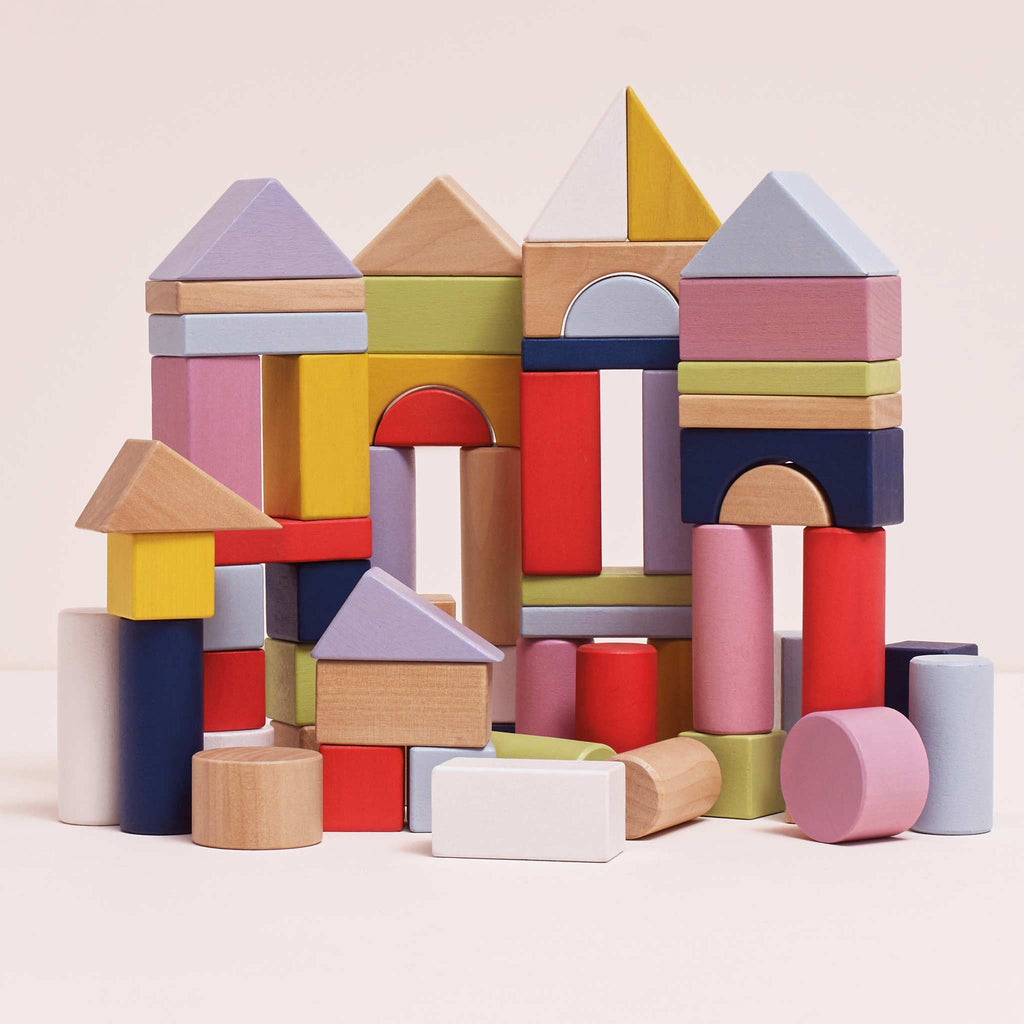 Colourful Wooden Building Blocks Set for Kids 60 Piece