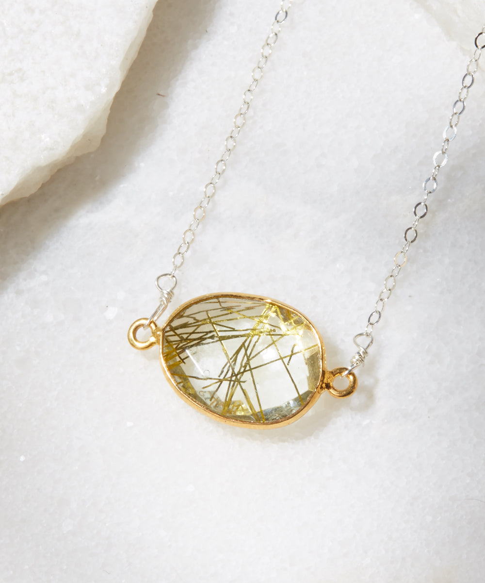 Gold Rutilated Quartz Simple Chain Necklace