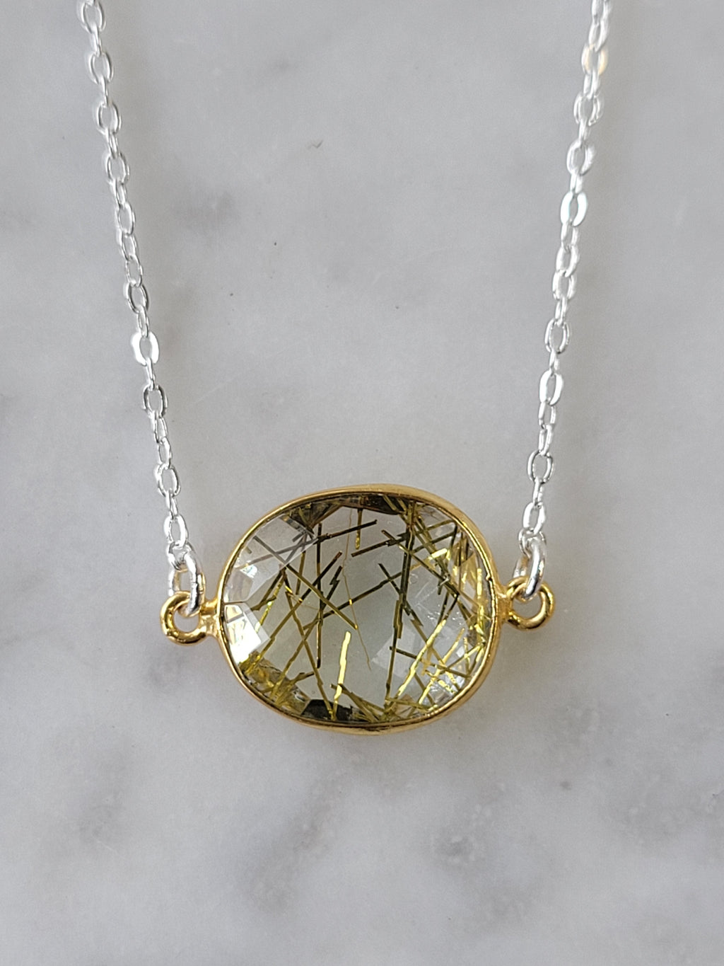 Gold Rutilated Quartz Simple Chain Necklace