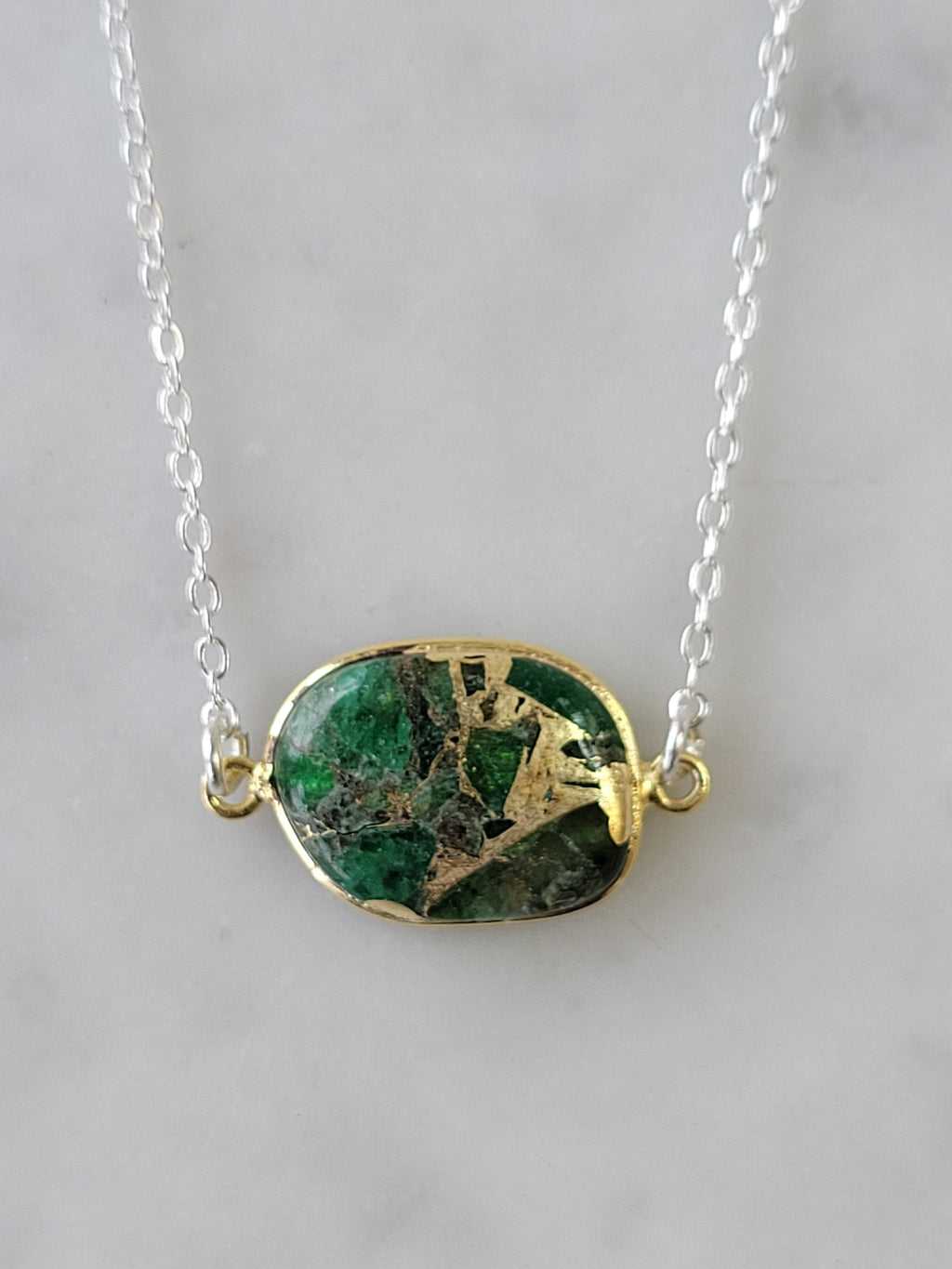 Mrs Parker Simple Chain Necklace in Green Mojave Copper Turquoise