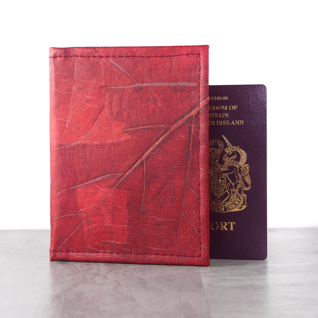 Vegan Teak Leaf Leather Passport Cover