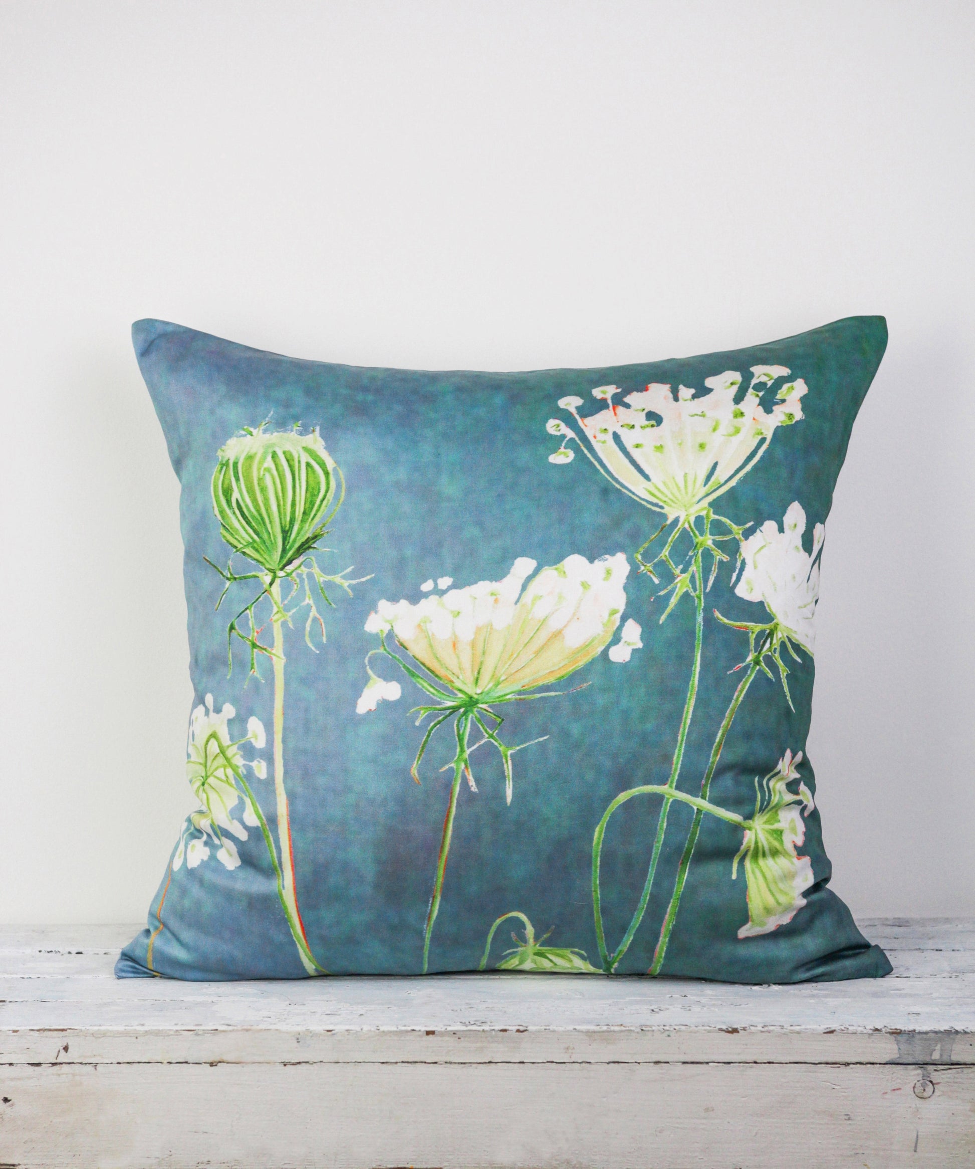 Cotton Sateen Throw Pillow Queen Anne's Lace Teal