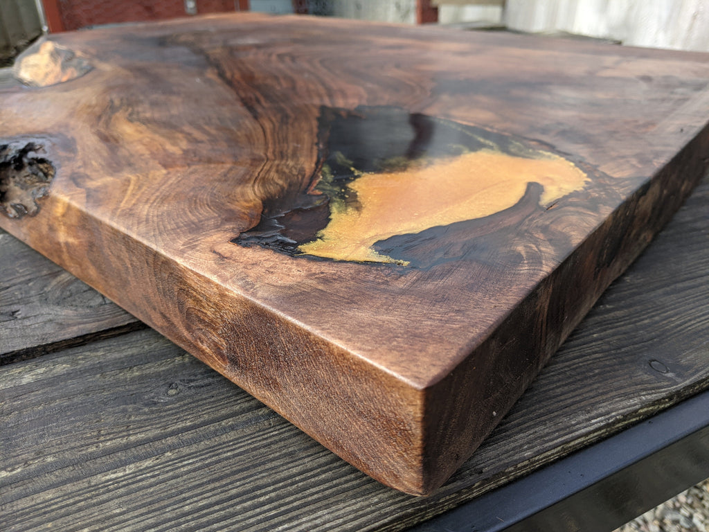 Cornish Walnut and gold black epoxy resin side table