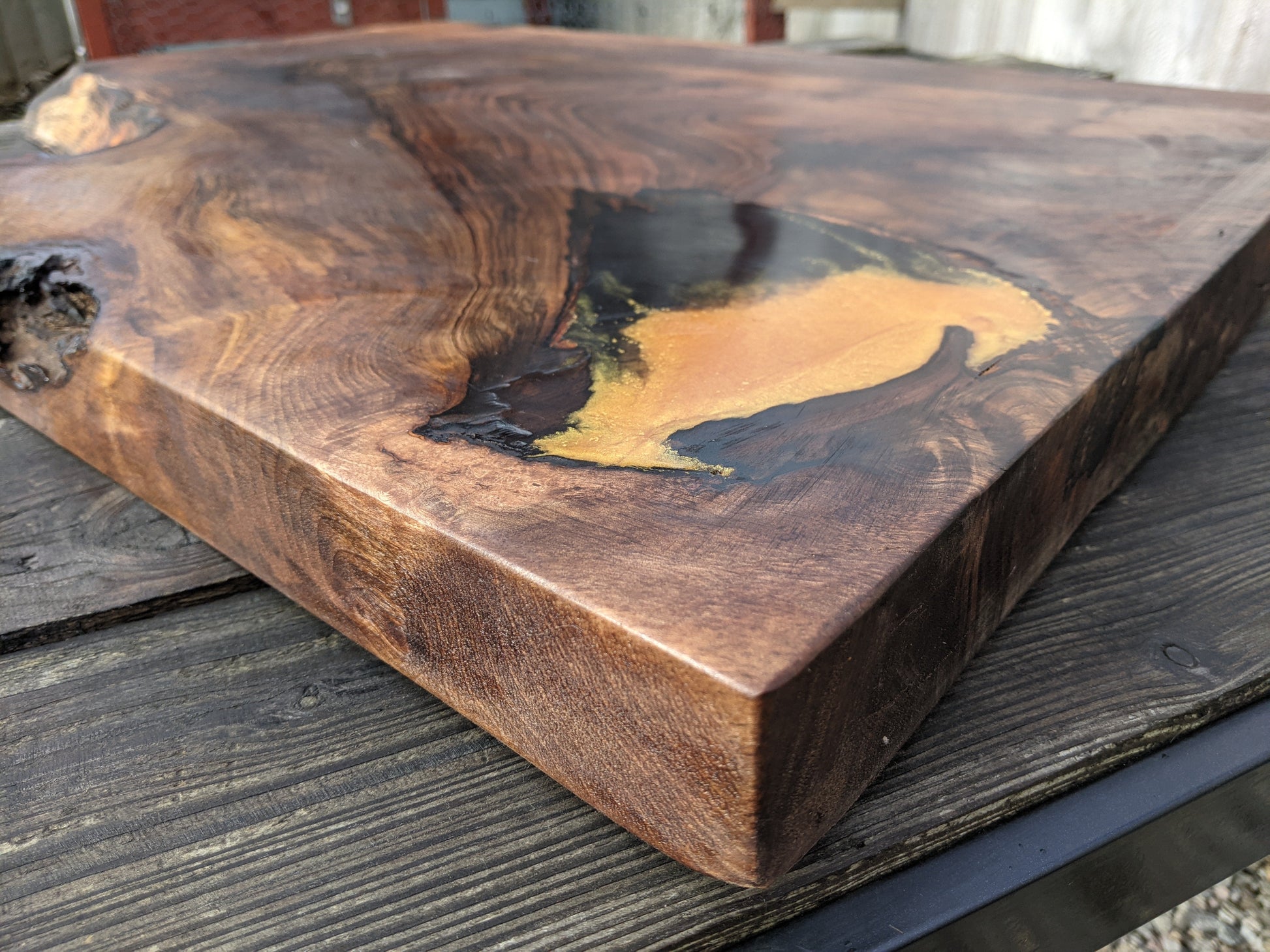 Cornish Walnut and gold black epoxy resin side table