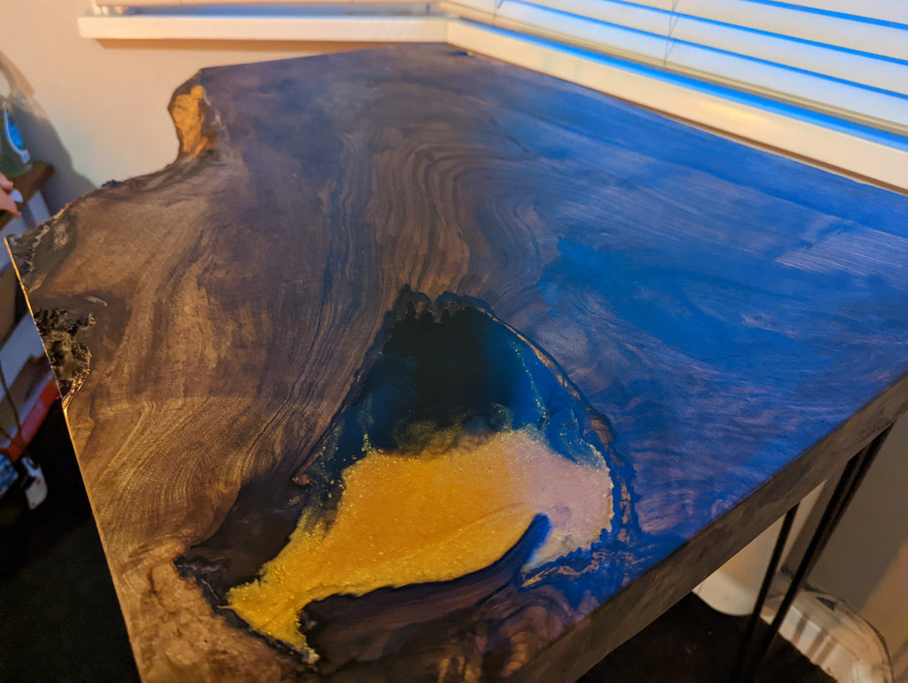 Cornish Walnut and gold black epoxy resin side table