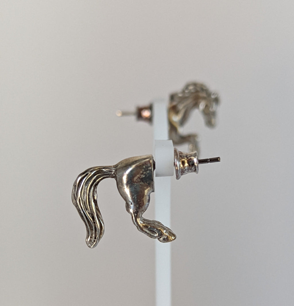 Silver Steed Front and Hind Horse Studs Earrings