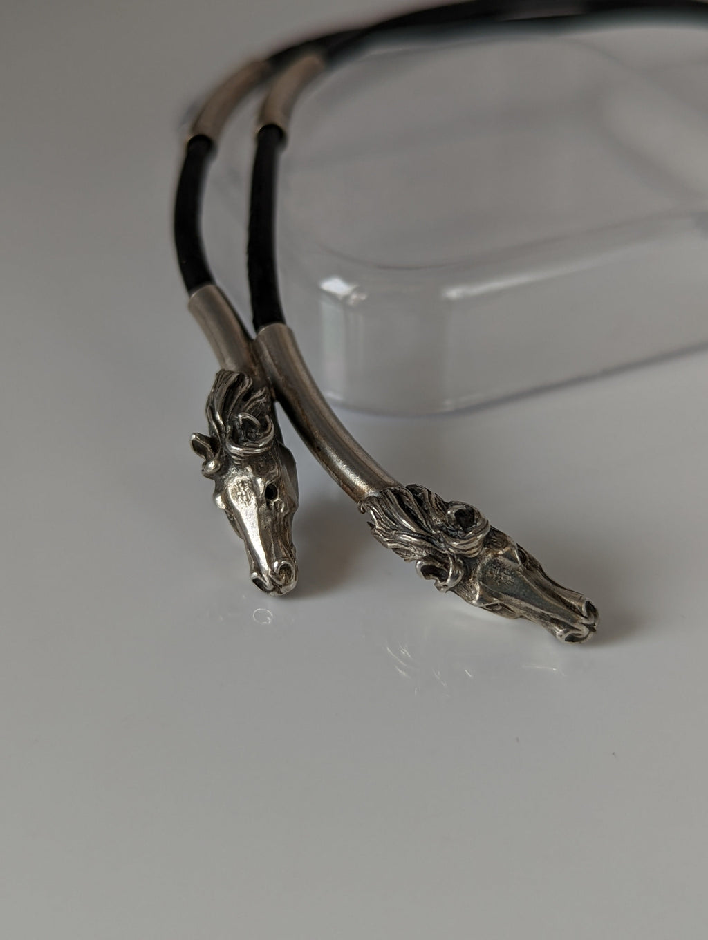 Silver Steed Two Horse Heads with Leather Cord Necklace