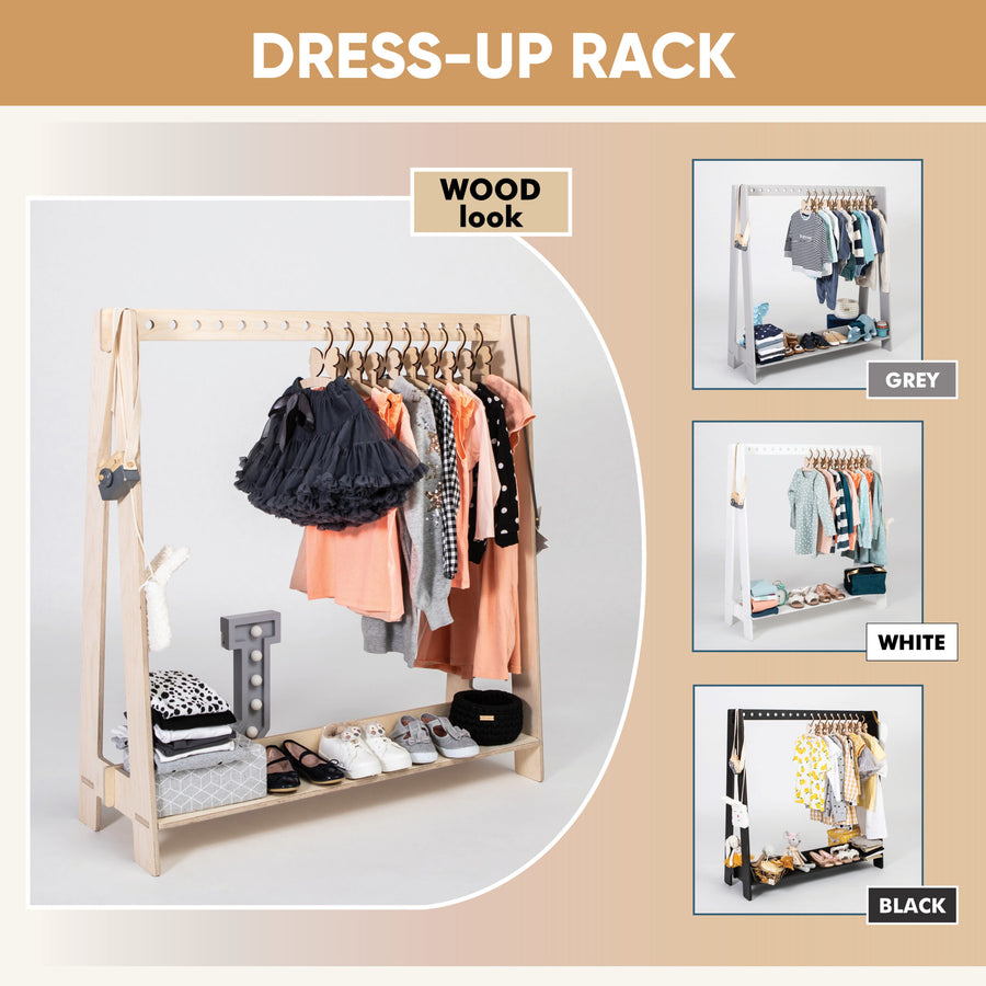 Versatile Toddler Dress-Up & Display Rack – Montessori Inspired by Montessori House Bed at www.brixbailey.com