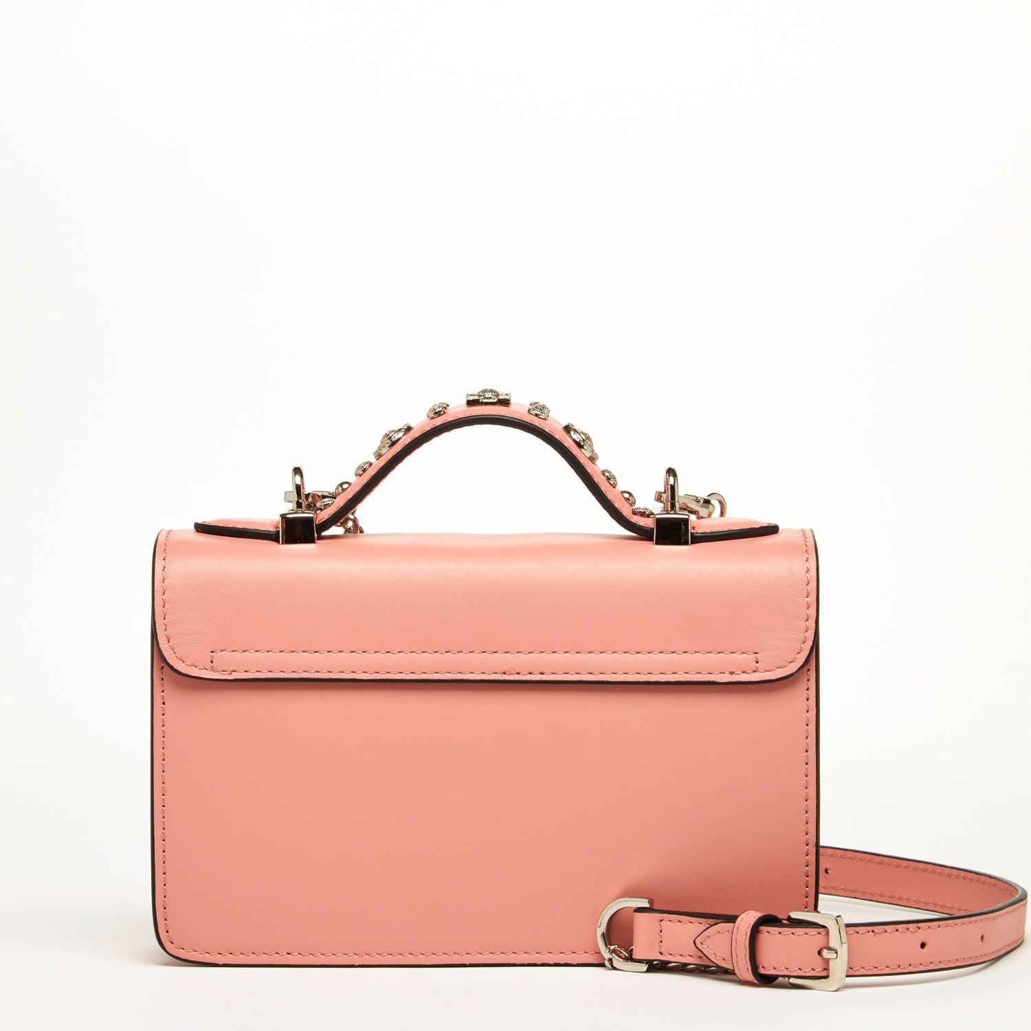 Pink Leather Crossbody Bag with Silver Studs