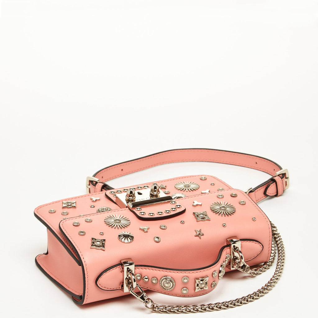 Pink Leather Crossbody Bag with Silver Studs