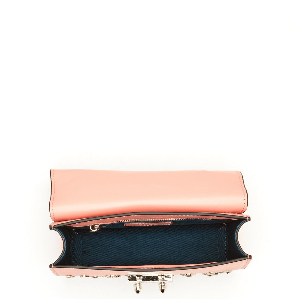 Pink Leather Crossbody Bag with Silver Studs