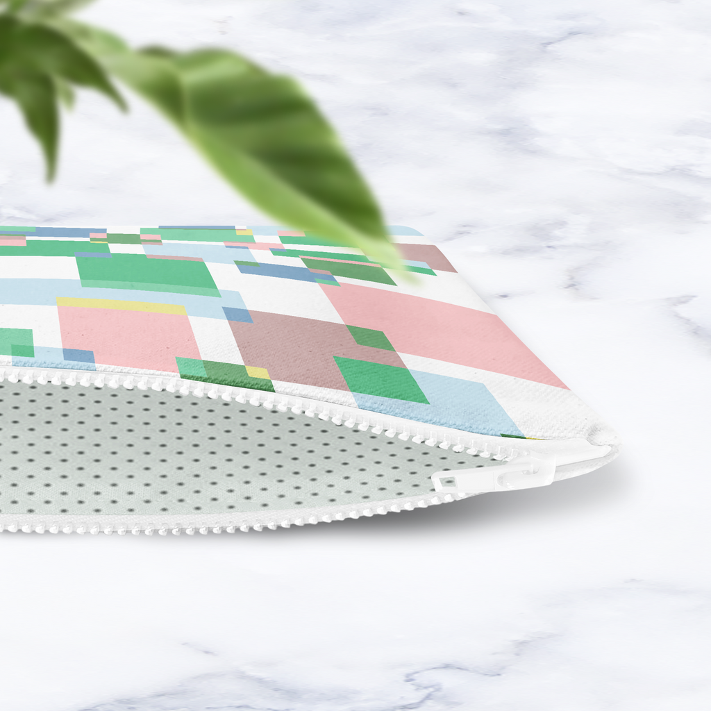 Pastel Geometric Abstract Makeup Bag - Green Colourful Block Pattern Cosmetic Pouch Travel Beauty Case Canvas