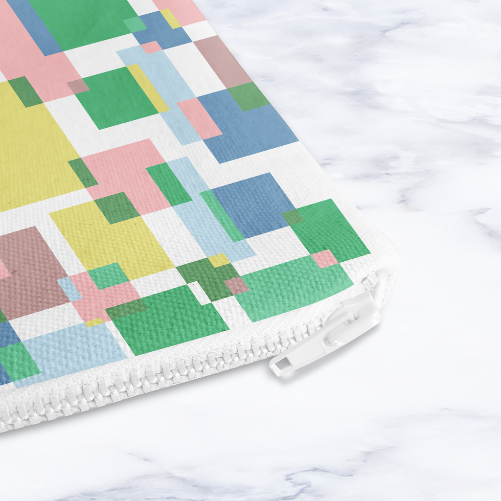 Pastel Geometric Abstract Makeup Bag - Green Colourful Block Pattern Cosmetic Pouch Travel Beauty Case Canvas