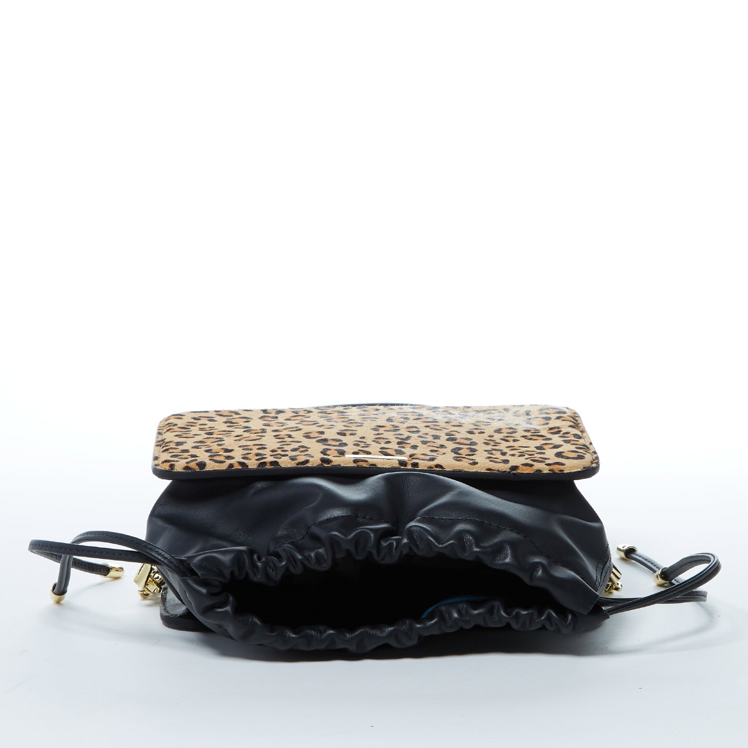 Leopard Print Leather Bucket Bag in Black