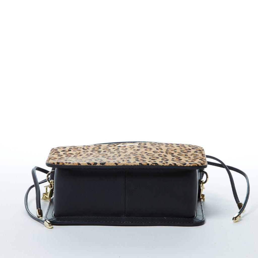 Leopard Print Leather Bucket Bag in Black