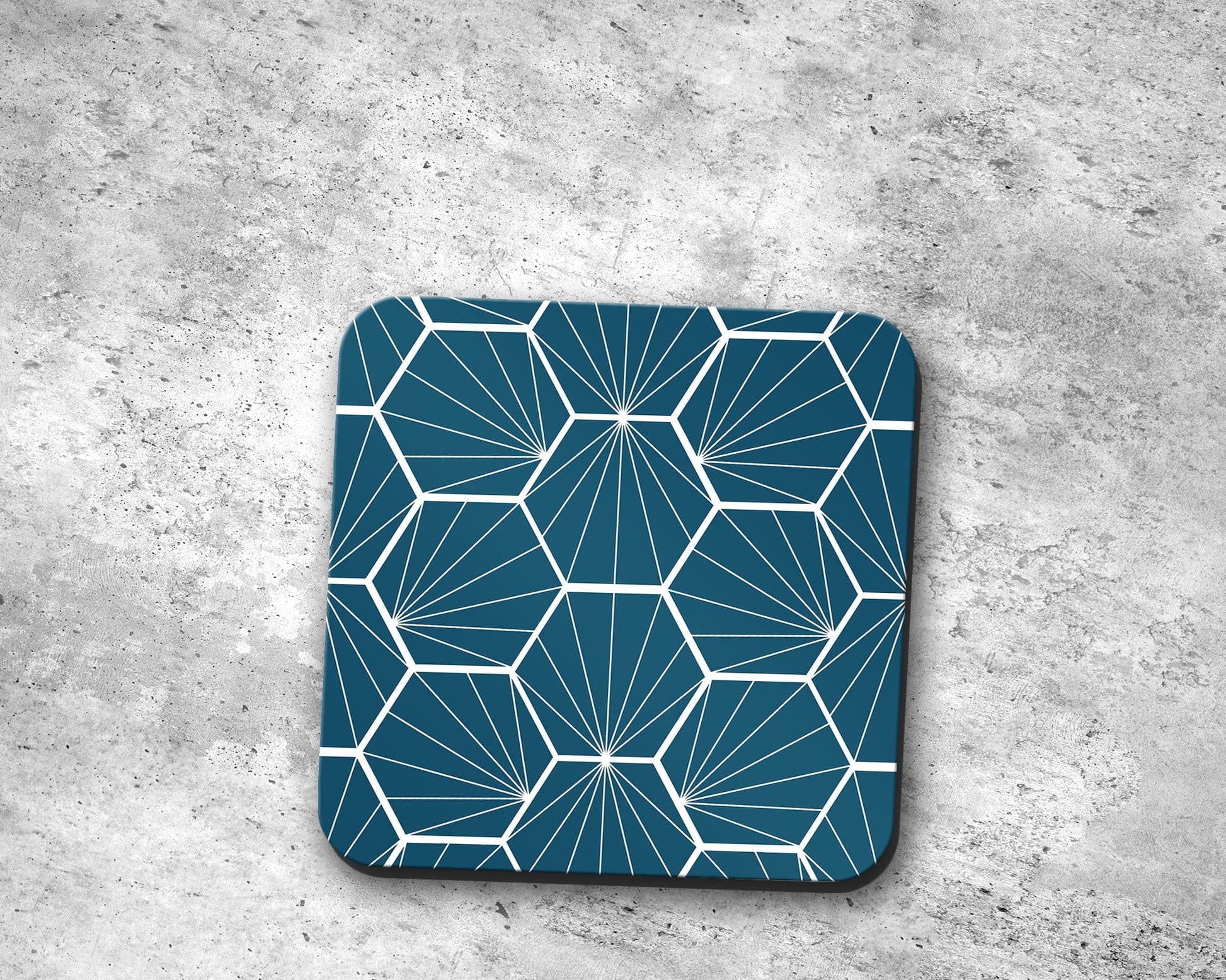 Peacock Blue Geometric Hexagons Placemats, Set of 4 or Set of 6