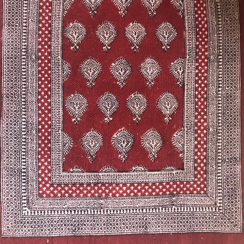Paisley Jaal Hand-block Print Rug - Red White