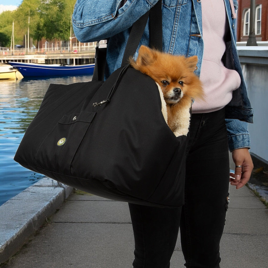 Soho Poms Black & Light Blue Luxury Rainy Bear Dog Carrier with Zipper