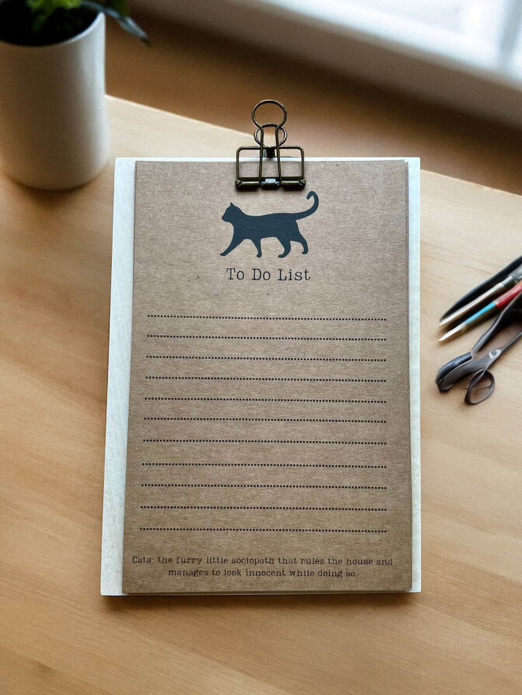 Cat Lover To Do List Clipboard with 10 Lined Pages
