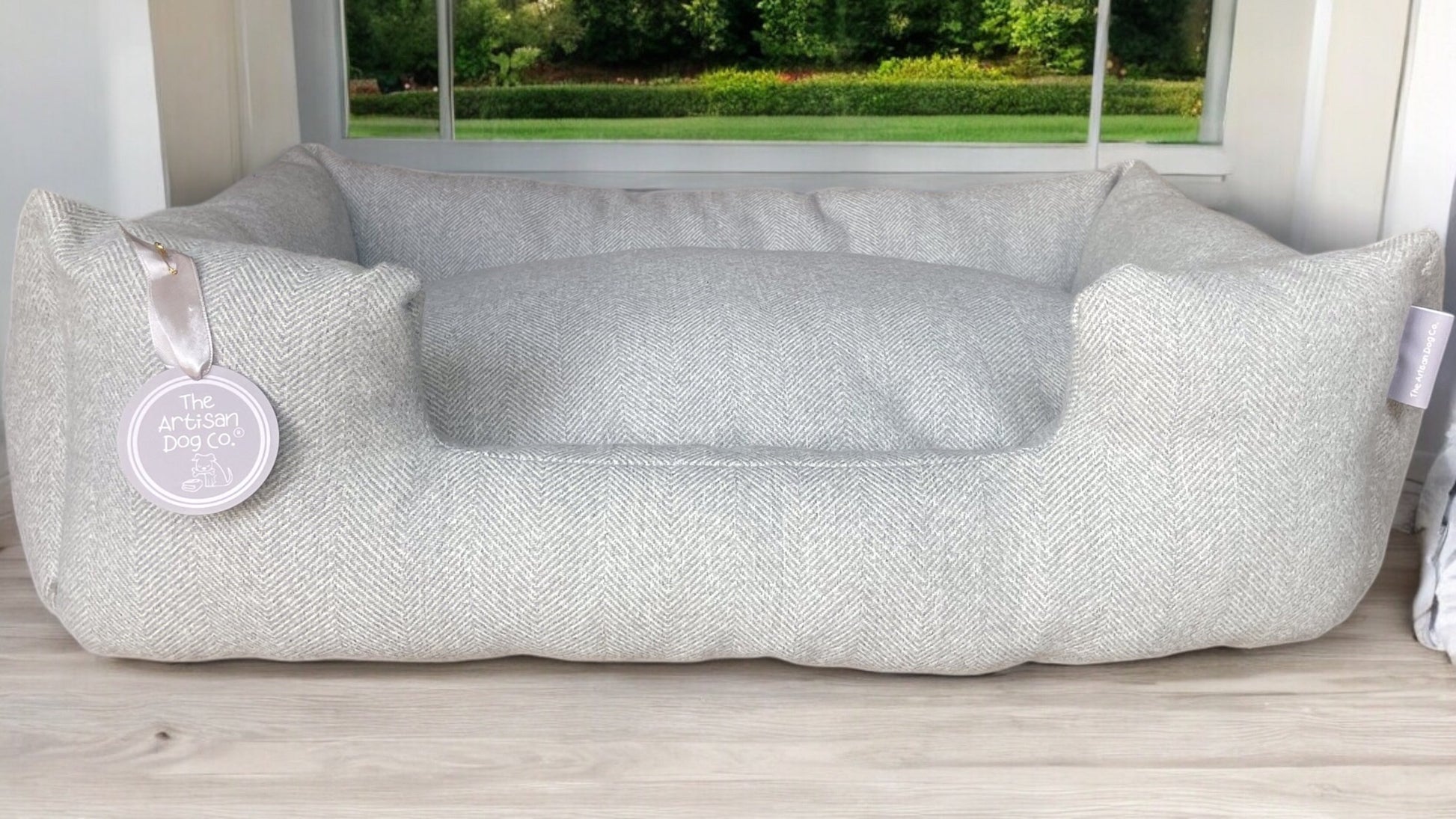 Handcrafted Luxury Dog and Cat Bed in Herringbone Fabric