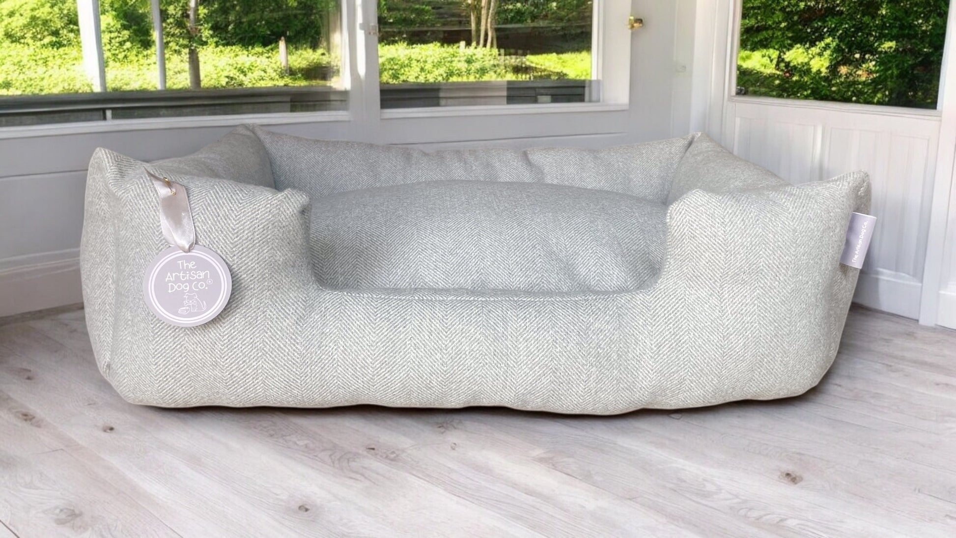 Handcrafted Luxury Dog and Cat Bed in Herringbone Fabric