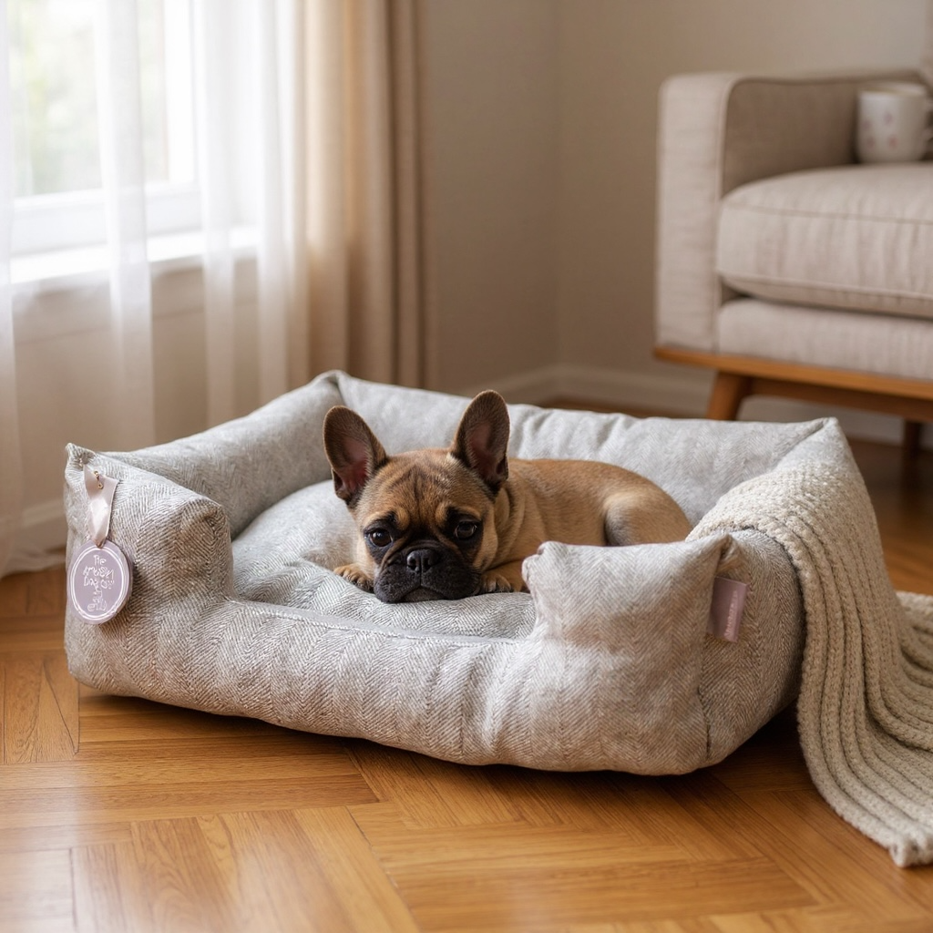 Handcrafted Luxury Dog and Cat Bed in Herringbone Fabric