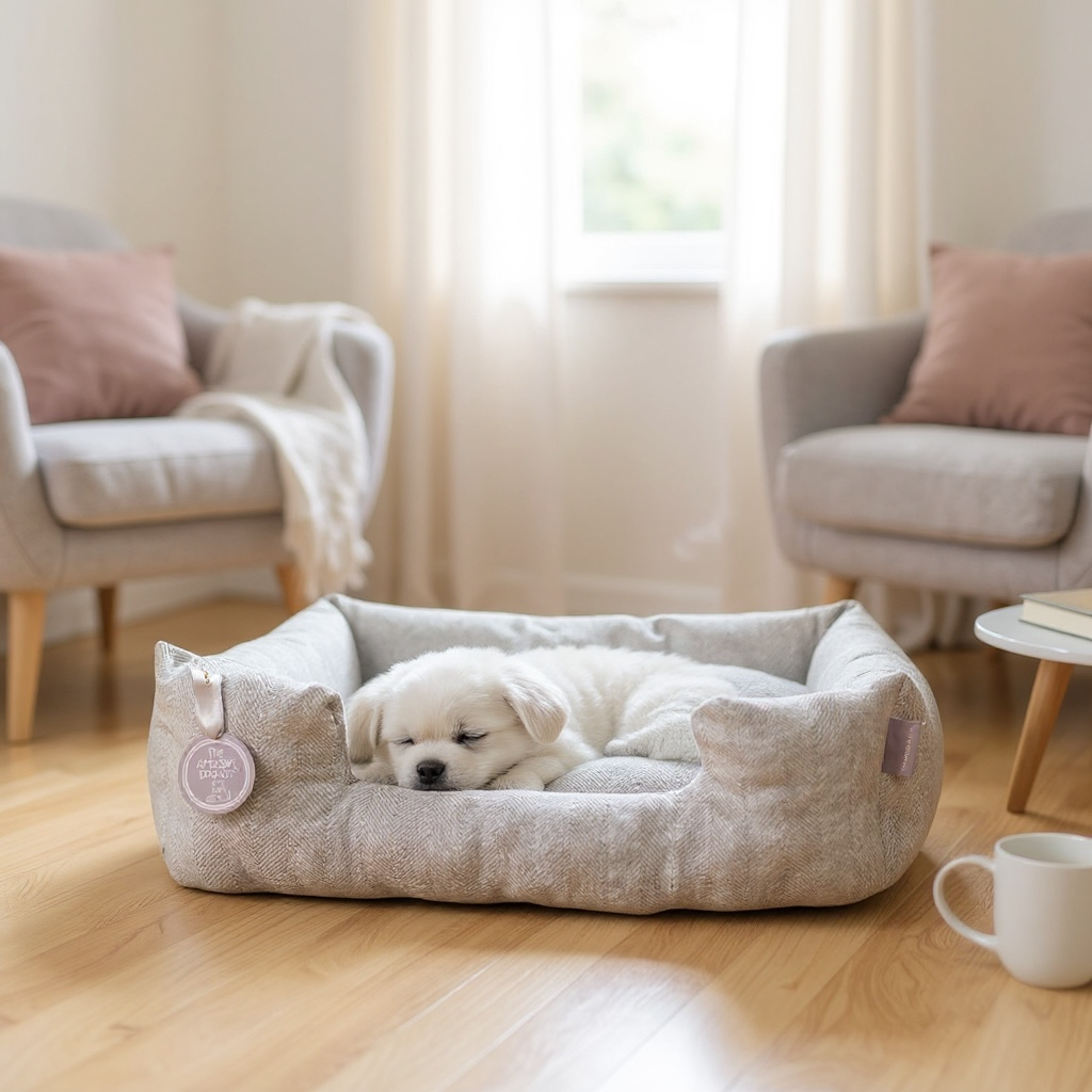 Handcrafted Luxury Dog and Cat Bed in Herringbone Fabric